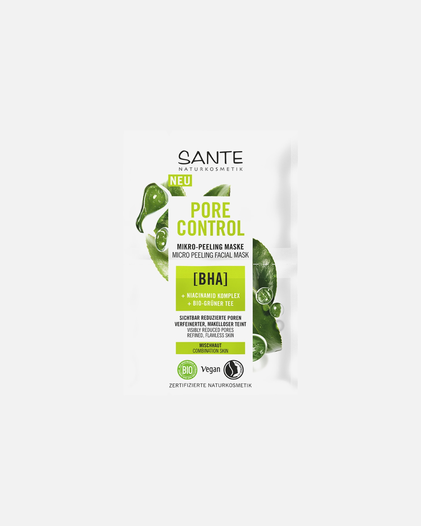 Reinigungsmaske für Unisex Sante Pore Control Mikro-Peeling Maske mit BHA, Niacinamid Komplex & Bio-Grüner Tee 8 ml