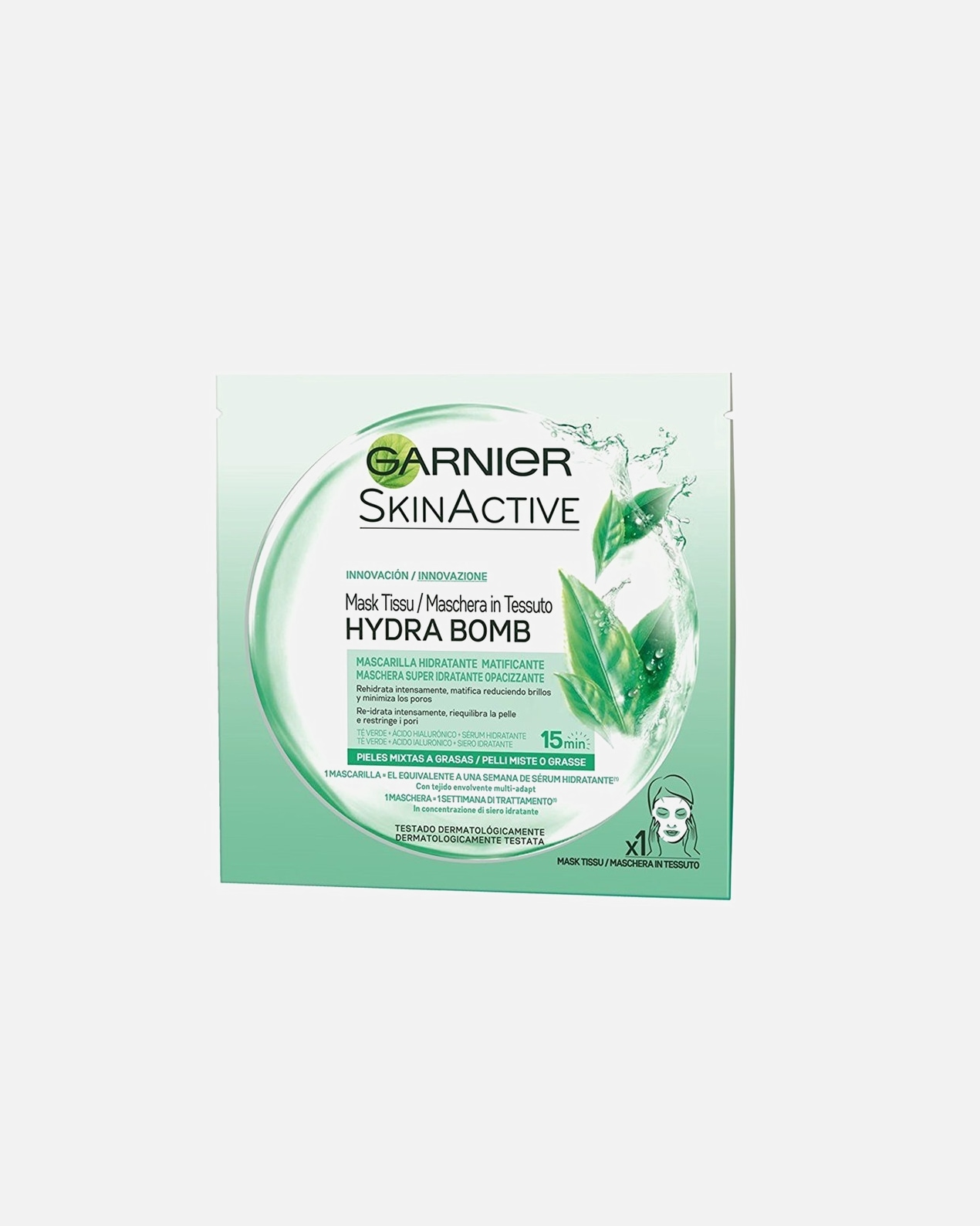 Tuchmaske für Weiblich Garnier Skin Active HydraBomb Grüntee 32 ml