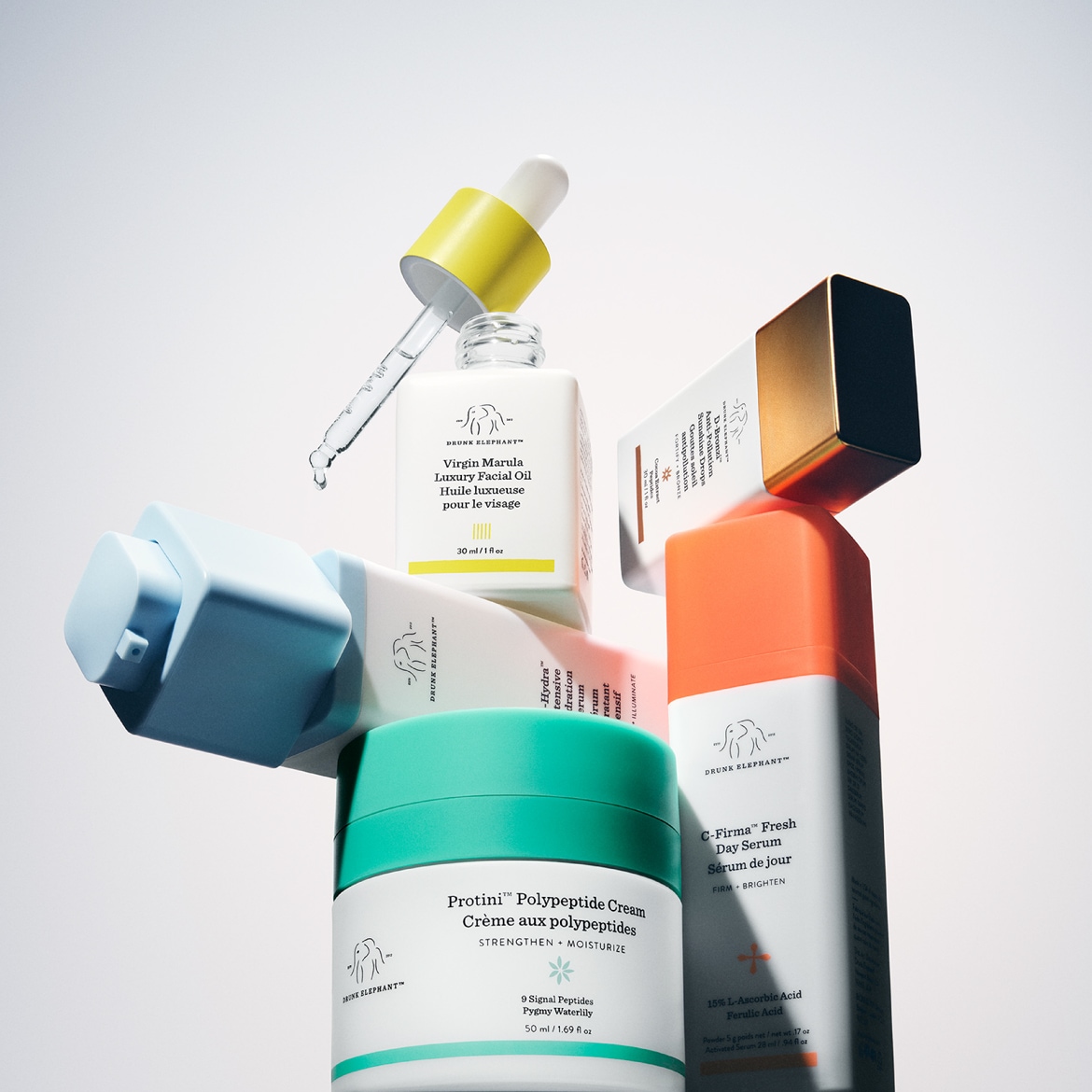 Entdecke Drunk Elephant: Virgin Marula Gesichtsöl, Protini Polypeptide Creme und C-Firma Fresh Day Serum für eine strahlende, gestärkte und mit Feuchtigkeit versorgte Haut.
