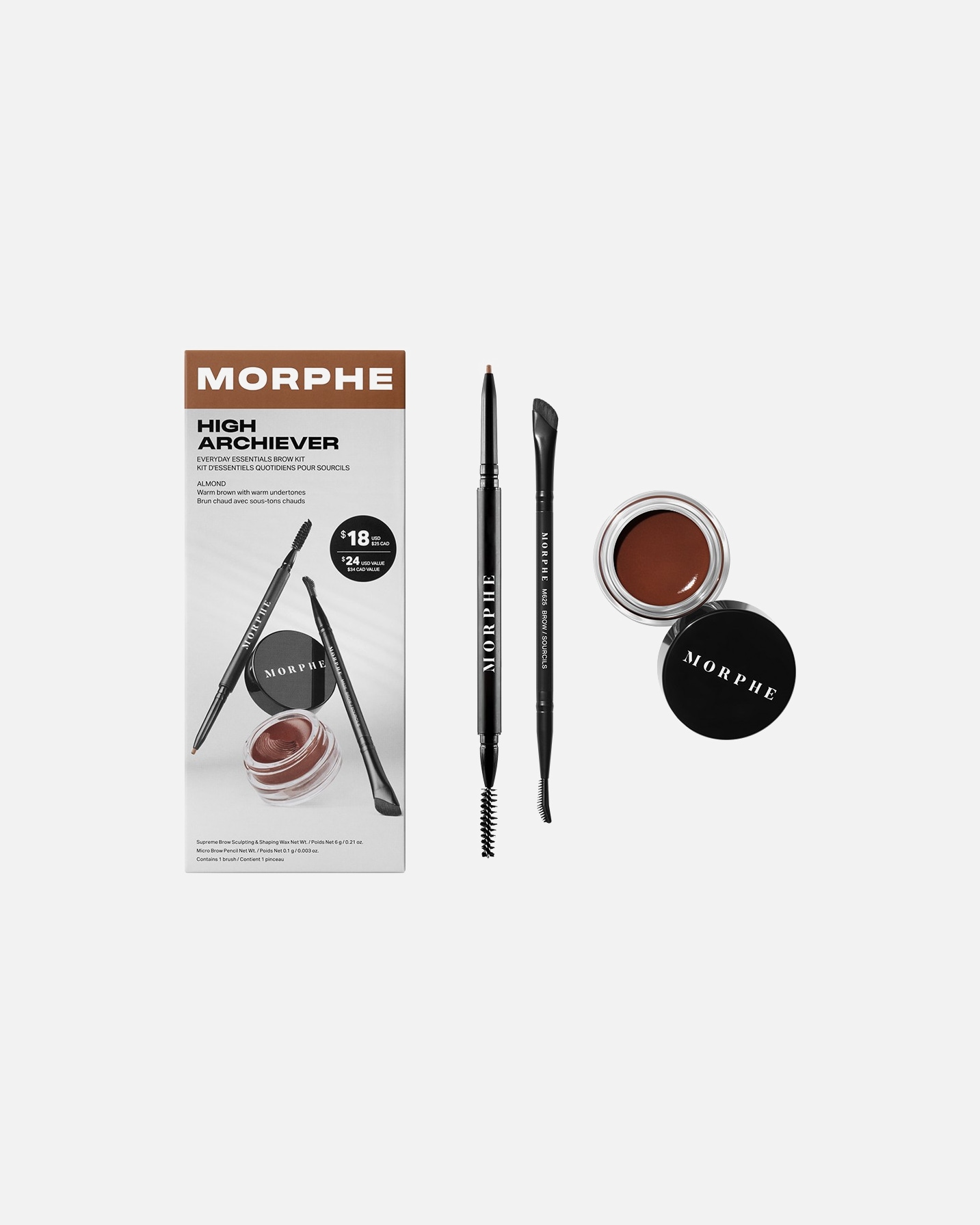 Augenbrauen Make-up Set für Unisex Morphe High Archiever Everyday Essentials Brow Kit ALMOND