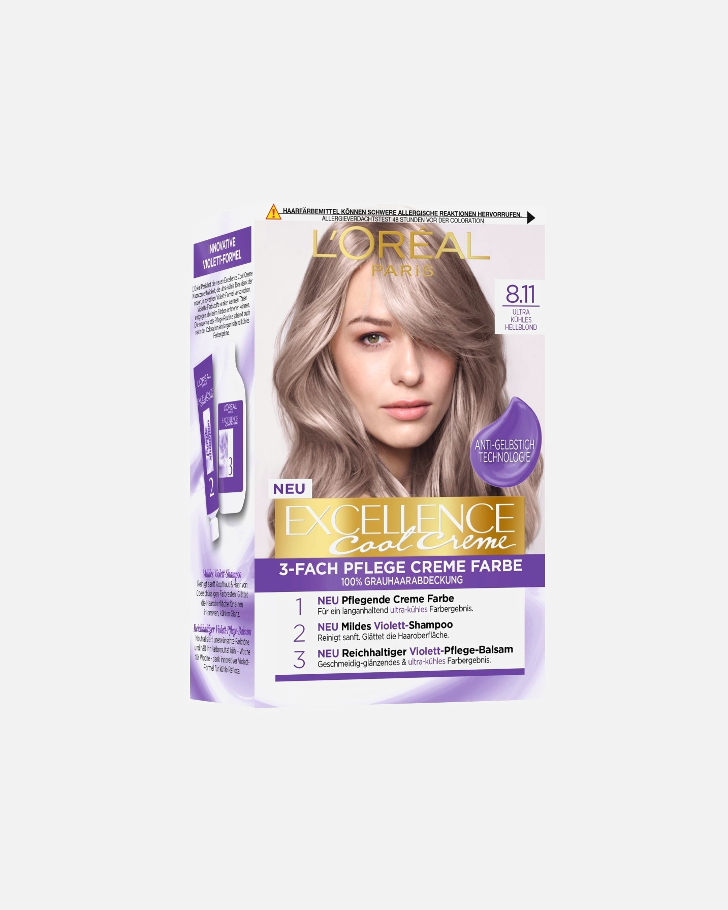 Haarfarbe für Unisex L’Oréal Paris Excellence Cool Creme Ultra kühles Hellblond 8.11
