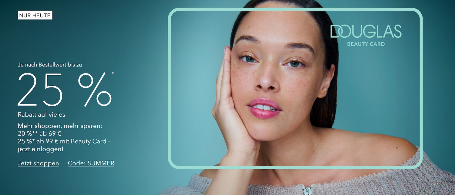 Sichern Sie sich noch heute bis zu 25% Rabatt auf viele Produkte, mit 20% ab 69 € und 25% ab 99 € mit Ihrer Beauty Card. Jetzt einloggen und mit dem Code SUMMER shoppen!