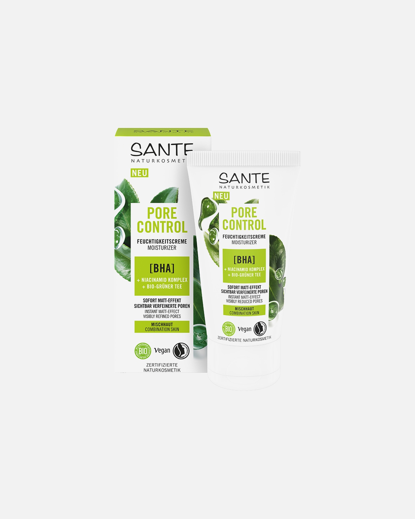 Gesichtscreme für Weiblich Sante Pore Control Feuchtigkeitscreme mit BHA, Niacinamid Komplex & Bio-Grüner Tee 50 ml
