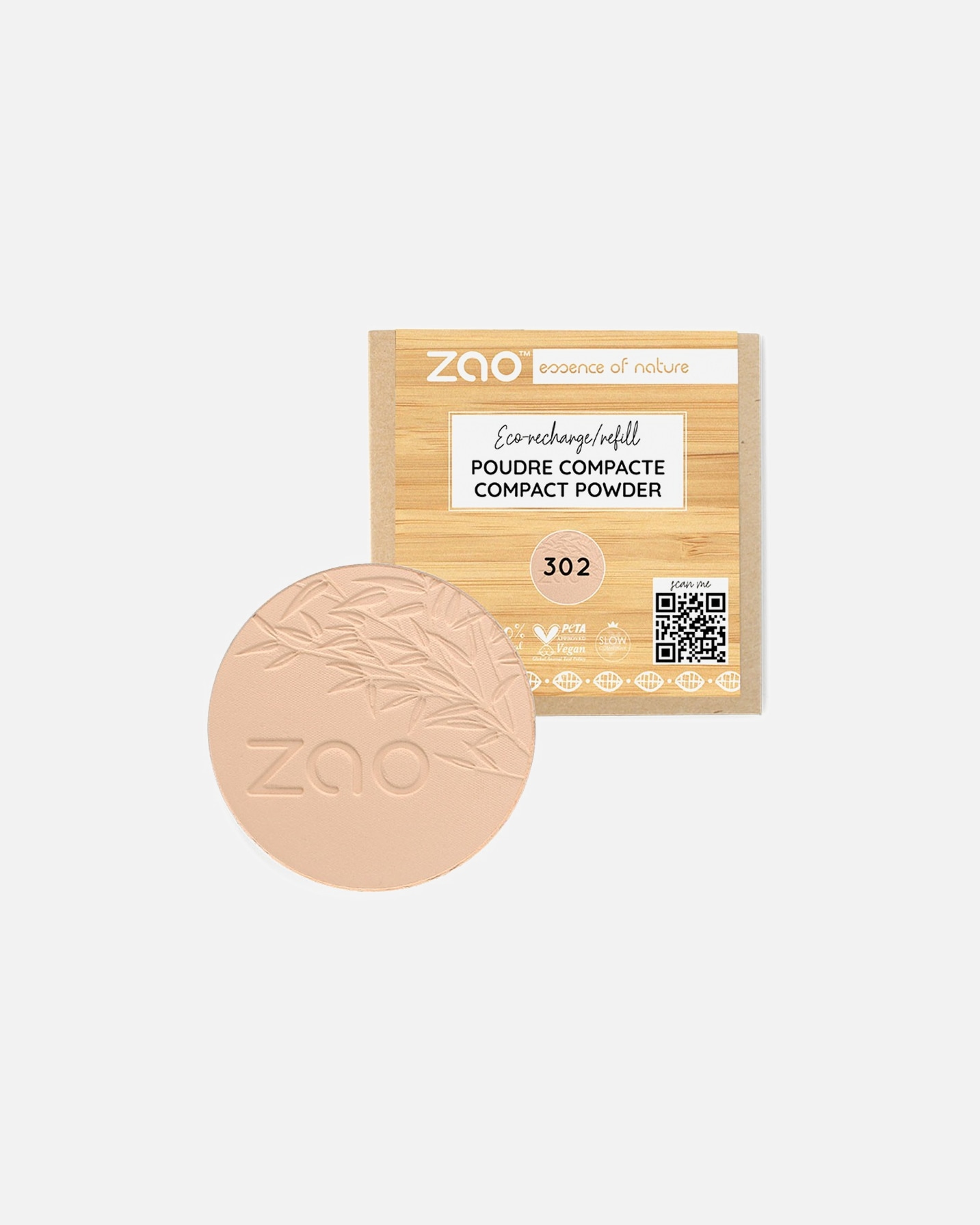 Puder für Unisex ZAO Bamboo Compact Powder 302 - BEIGE ORANGE