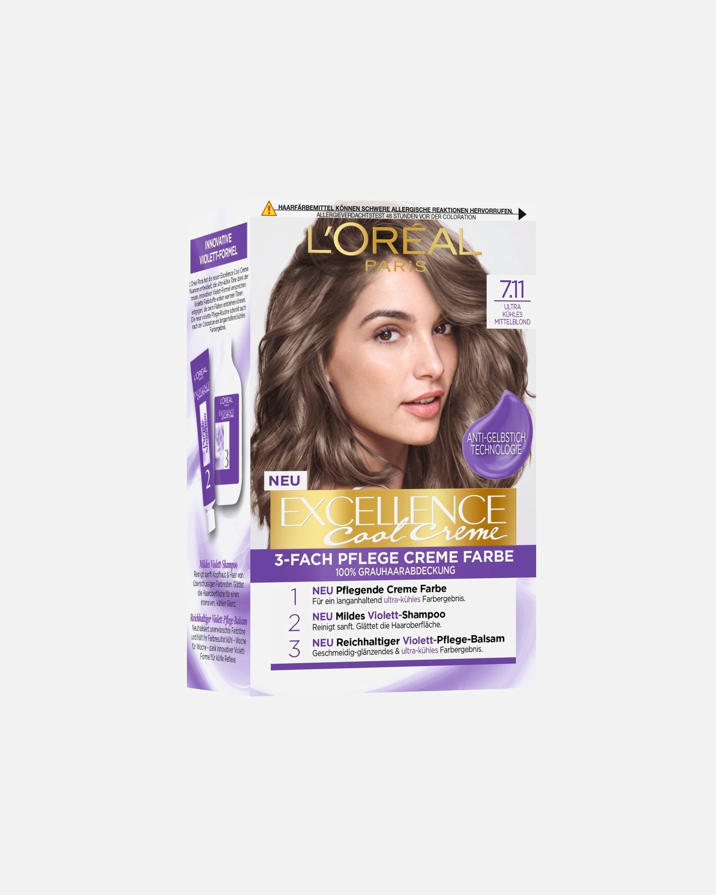 Haarfarbe für Unisex L’Oréal Paris Excellence Cool Creme Ultra Kühles Mittelblond 7.11