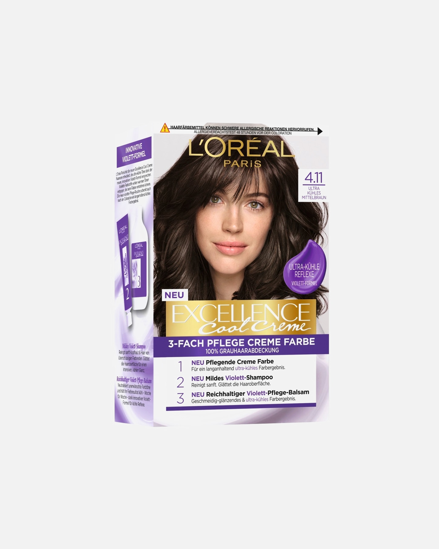 Haarfarbe für Unisex L’Oréal Paris Excellence Cool Creme Ultra kühles Mittelbraun 4.11