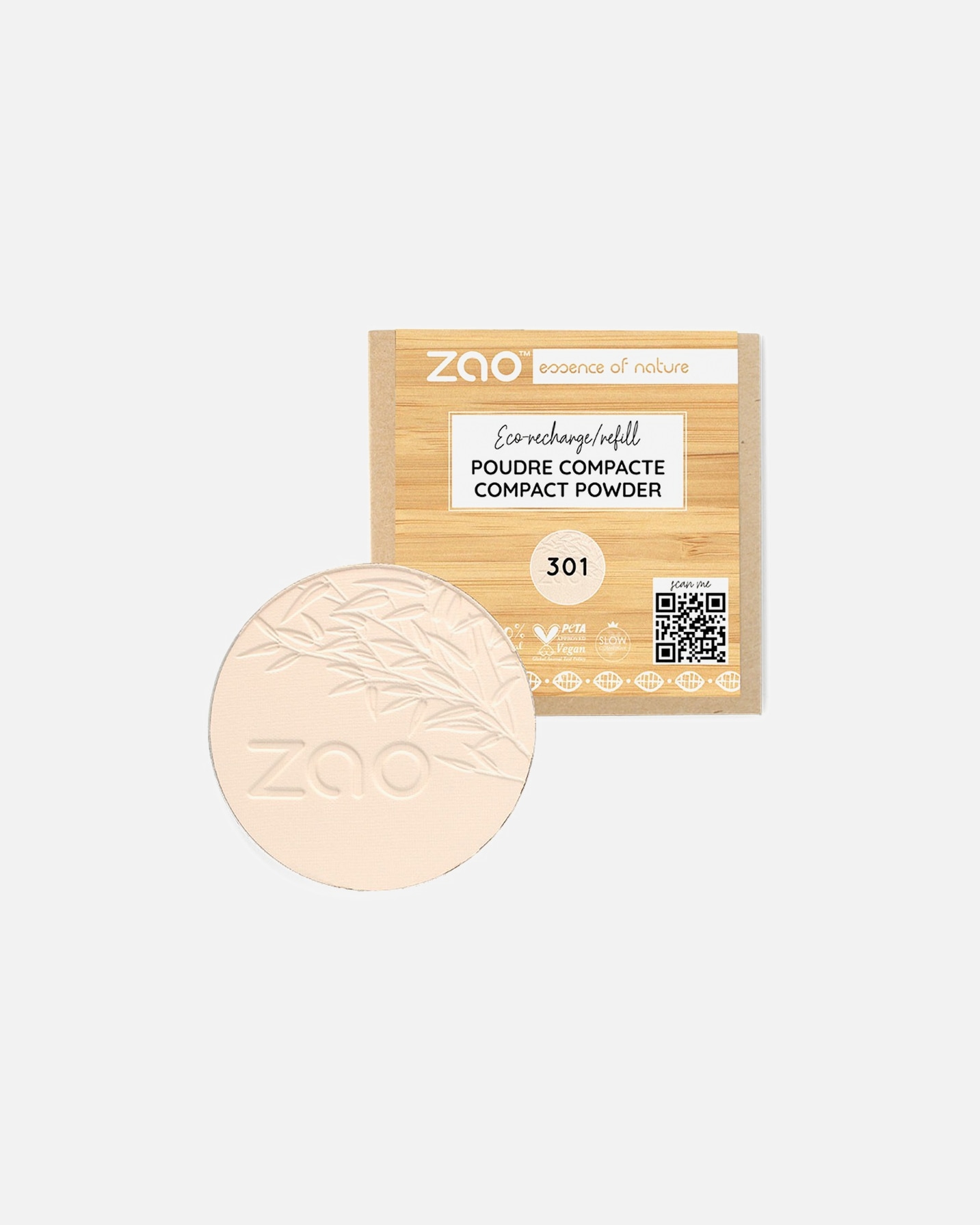 Puder für Unisex ZAO Bamboo Compact Powder 301 - IVORY