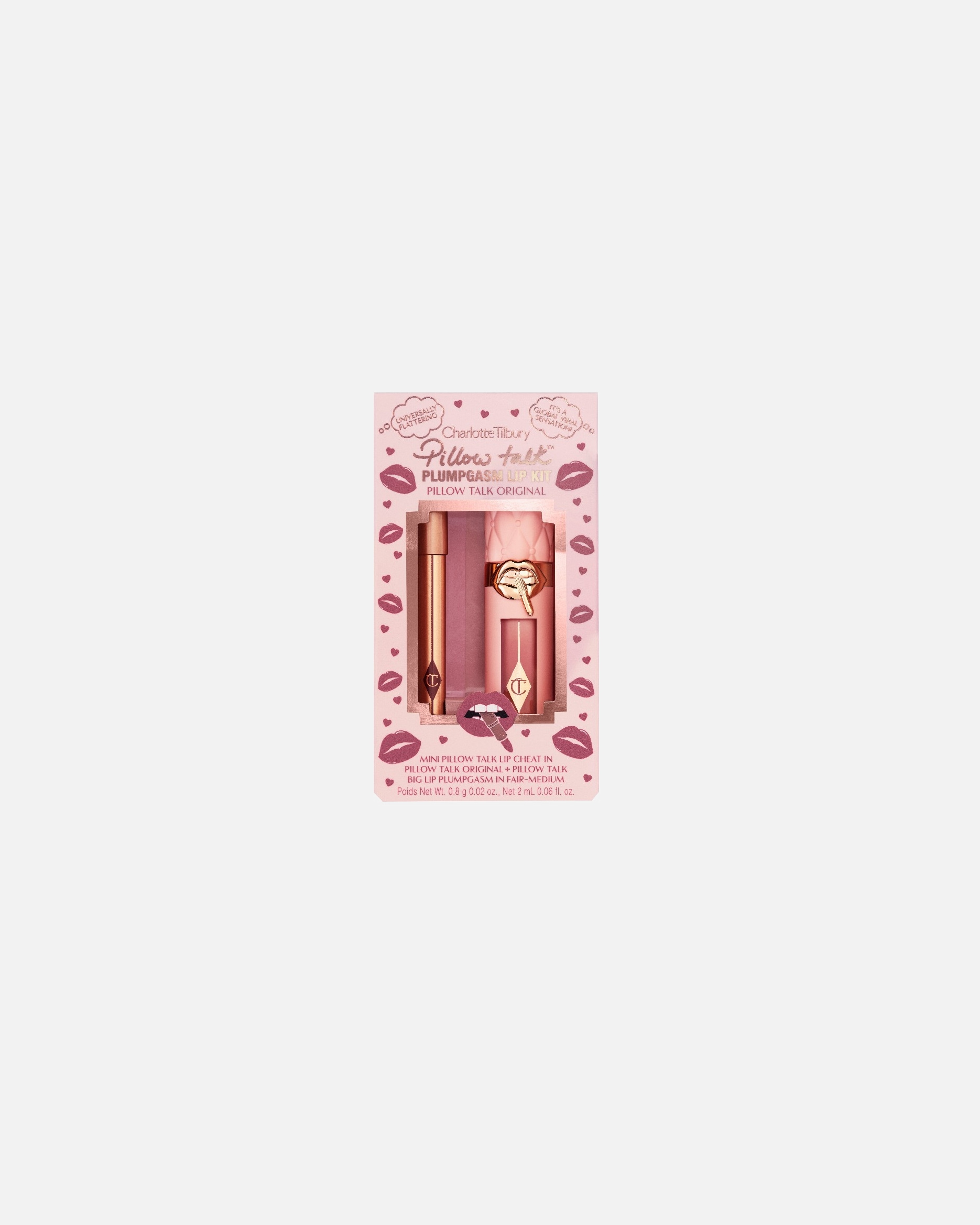 Lippen Make-up Set für Unisex Charlotte Tilbury Pillow Talk PLUMPGASM LIP KIT - ORIGINAL - FULL SIZE #B66C6D - REDDISH PINK TONE