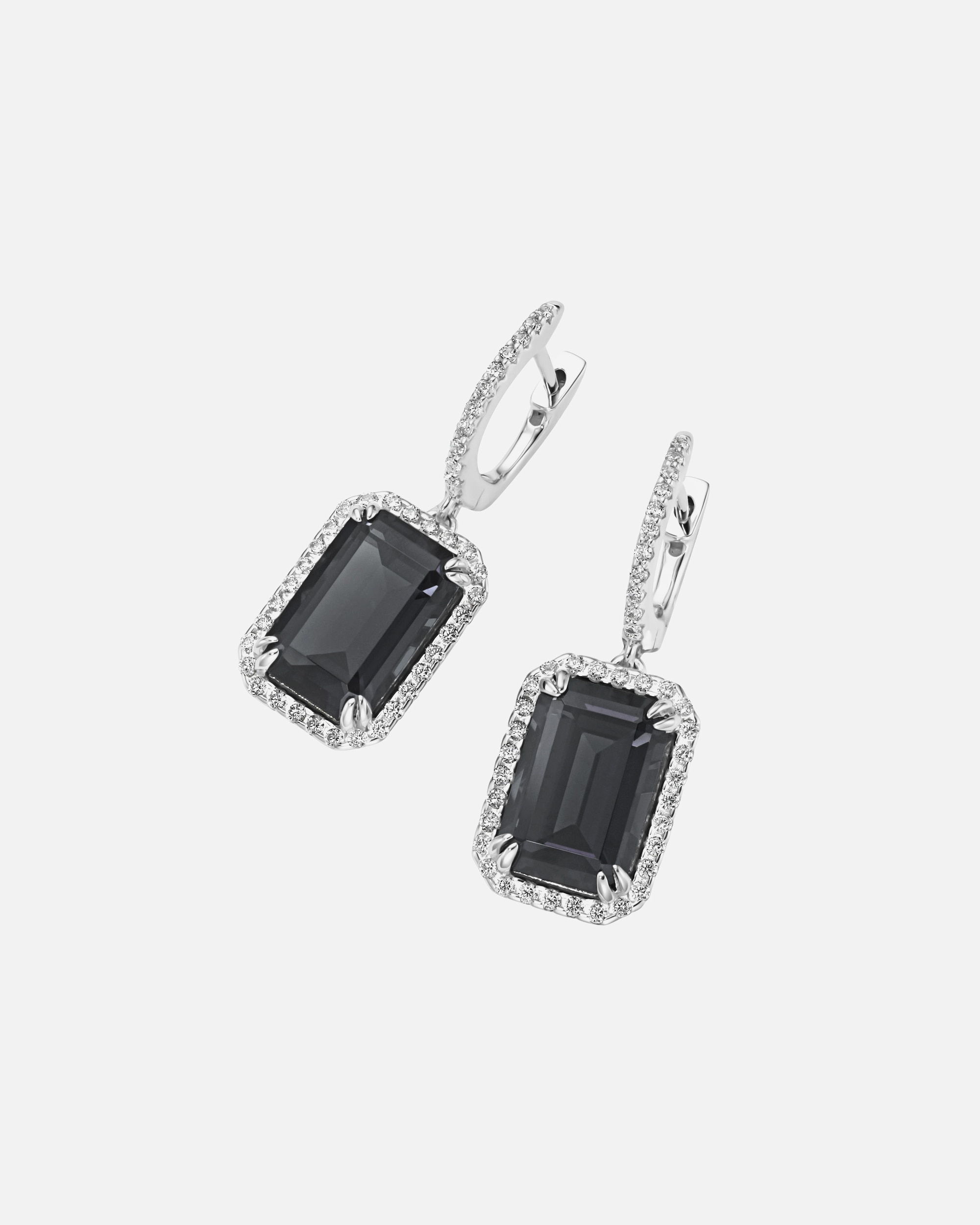 Ohrringe für Unisex Klappcreolen mit Zirkonia und grauem Kristallstein, Silber 925 3 cm