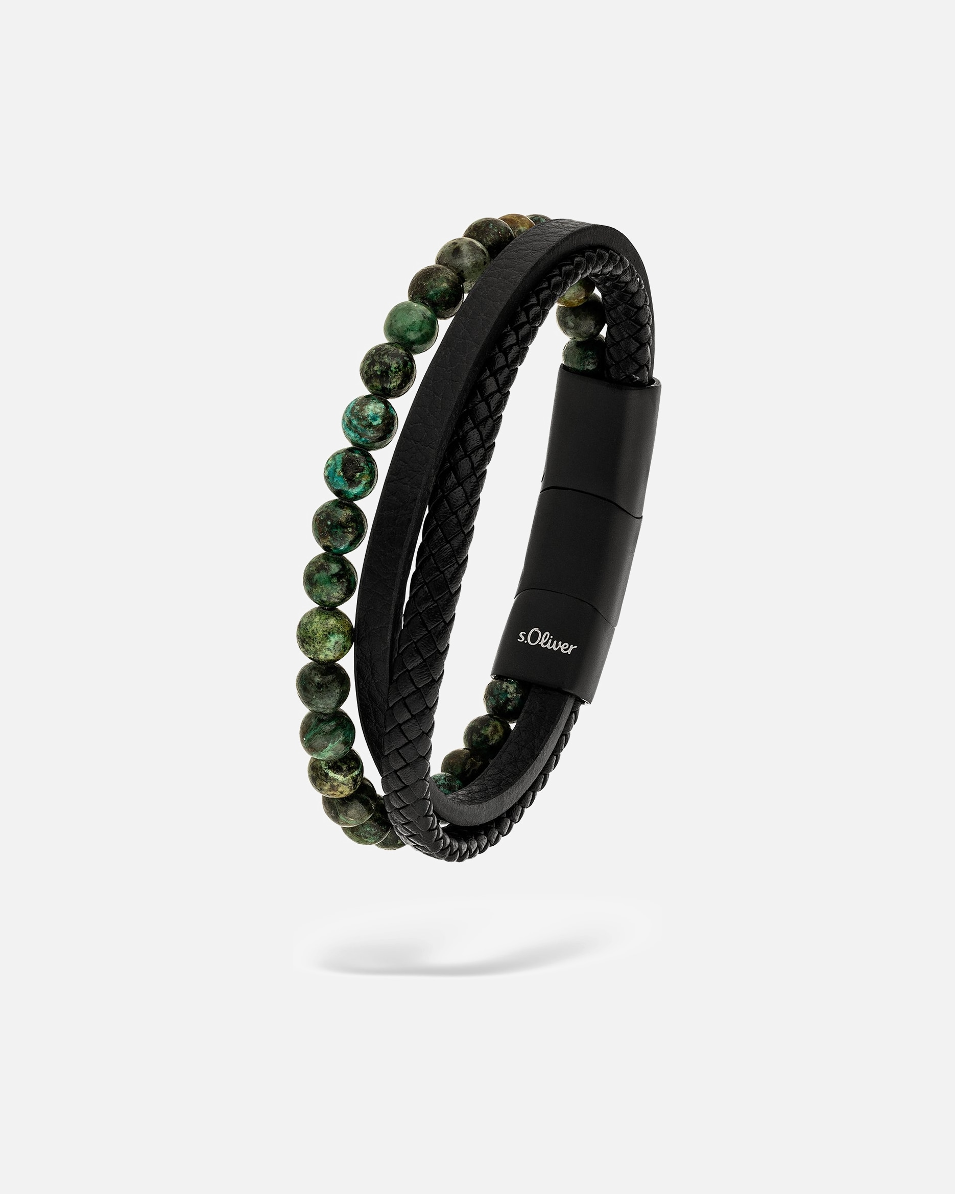 Armband für Männlich s.Oliver Armband Edelstahl, Leder, Stein grün, schwarz