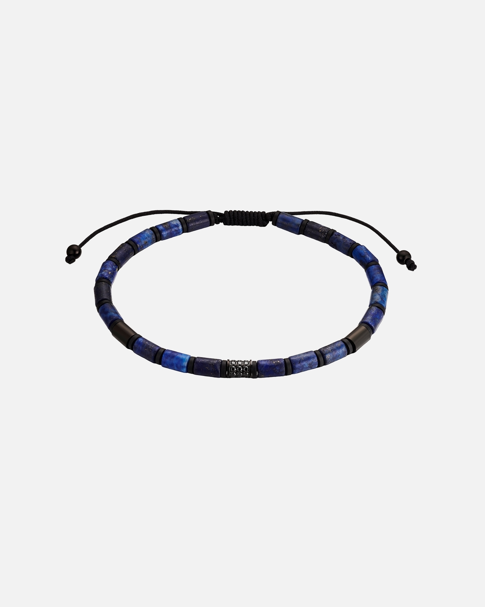 Armband für Männlich True Rebels Armband aus Edelstahl in schwarz mit Hämatit und Lapislazuli 19,0 - 23,0 cm, flexibel einstellbar