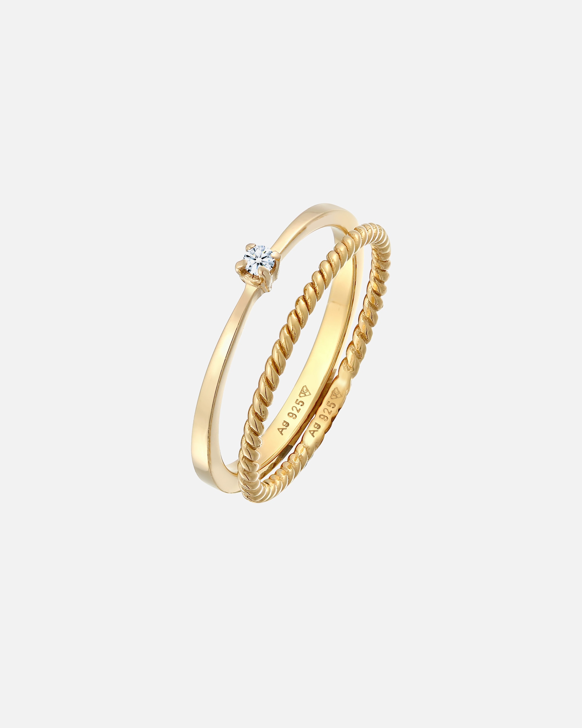 Ring für Weiblich Elli DIAMONDS Diamant (0.03 ct.) Kordel 2er Ring Set 925 Silber 52
