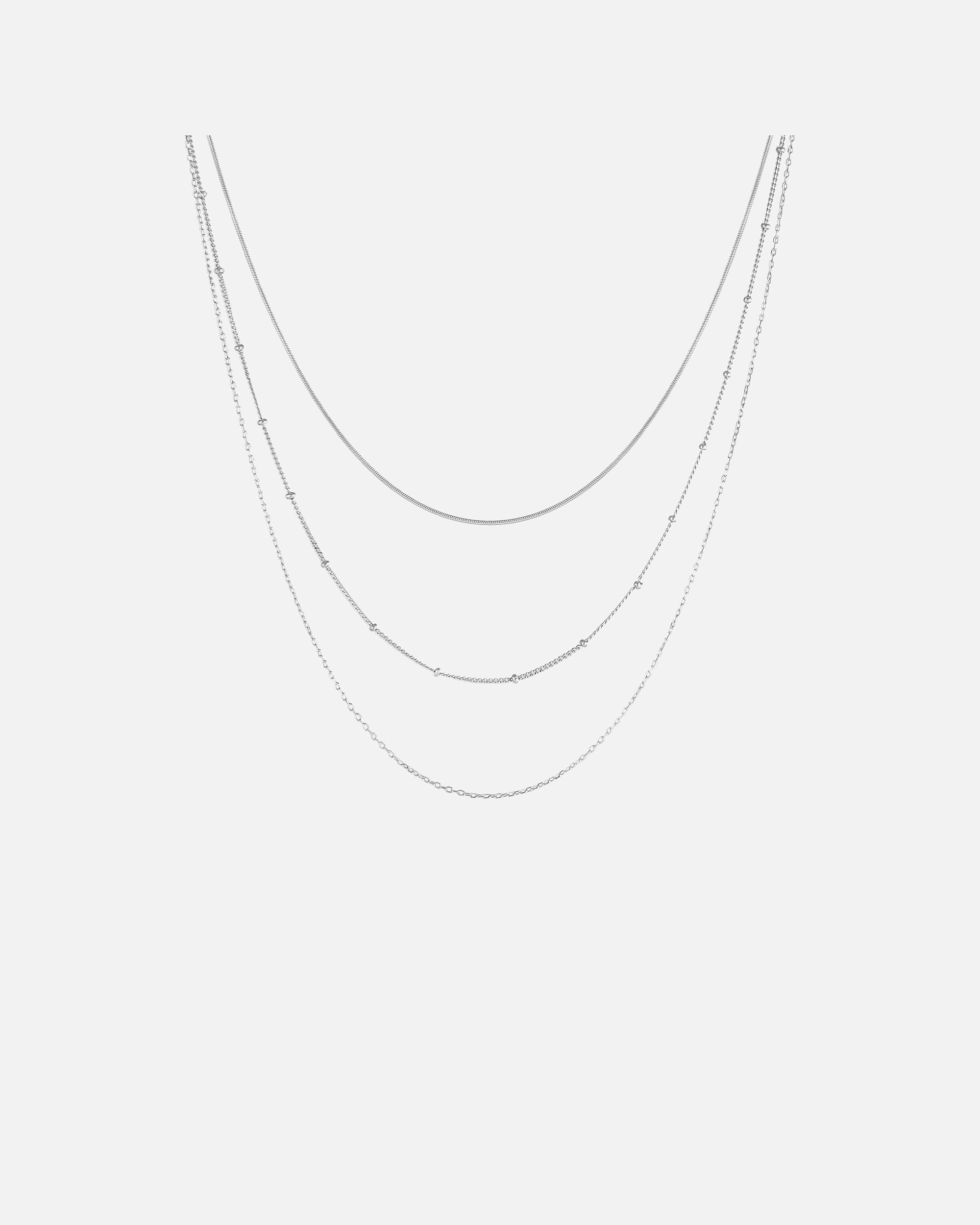 Halskette für Weiblich Elli 3-reihig Ketten-Mix Layering Look Basic 925 Silber 1 Stück