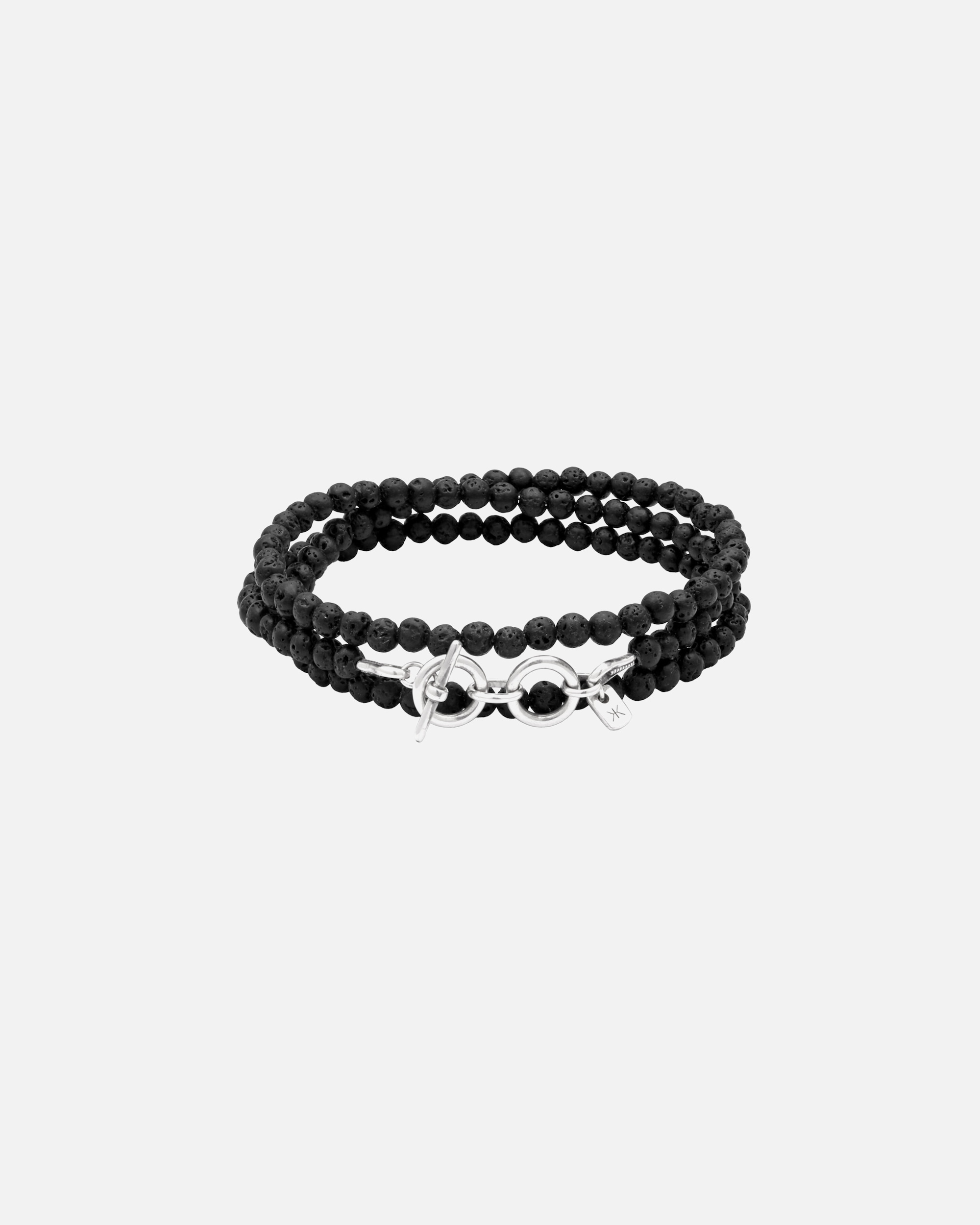 Armband für Männlich KUZZOI Lavaperlen Schwarz 925 Sterling Silber 19