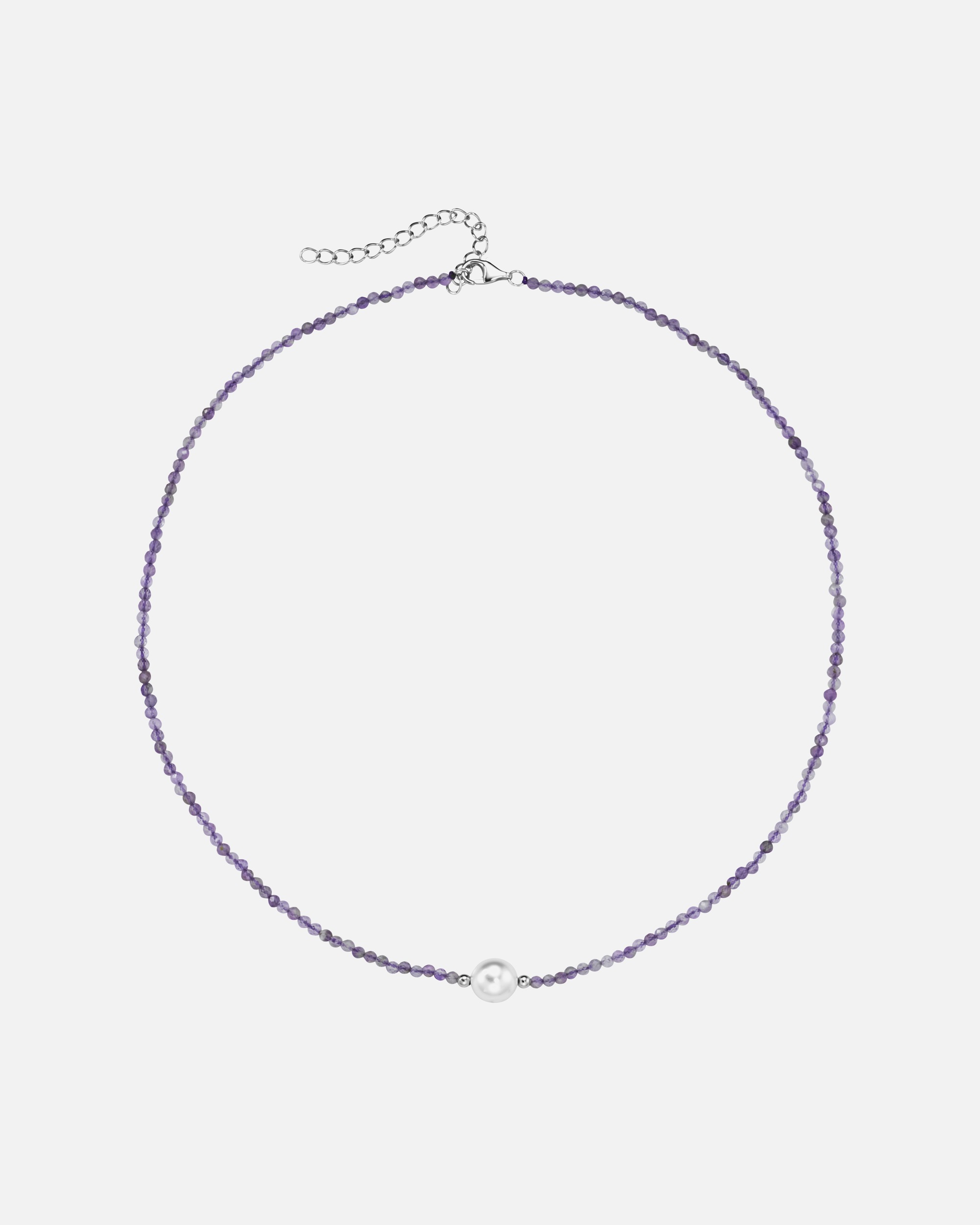 Halskette für Unisex Smart Jewel Collier mit Edelstein-Kugeln + Muschelkern-Perle, Silber 925 Lila