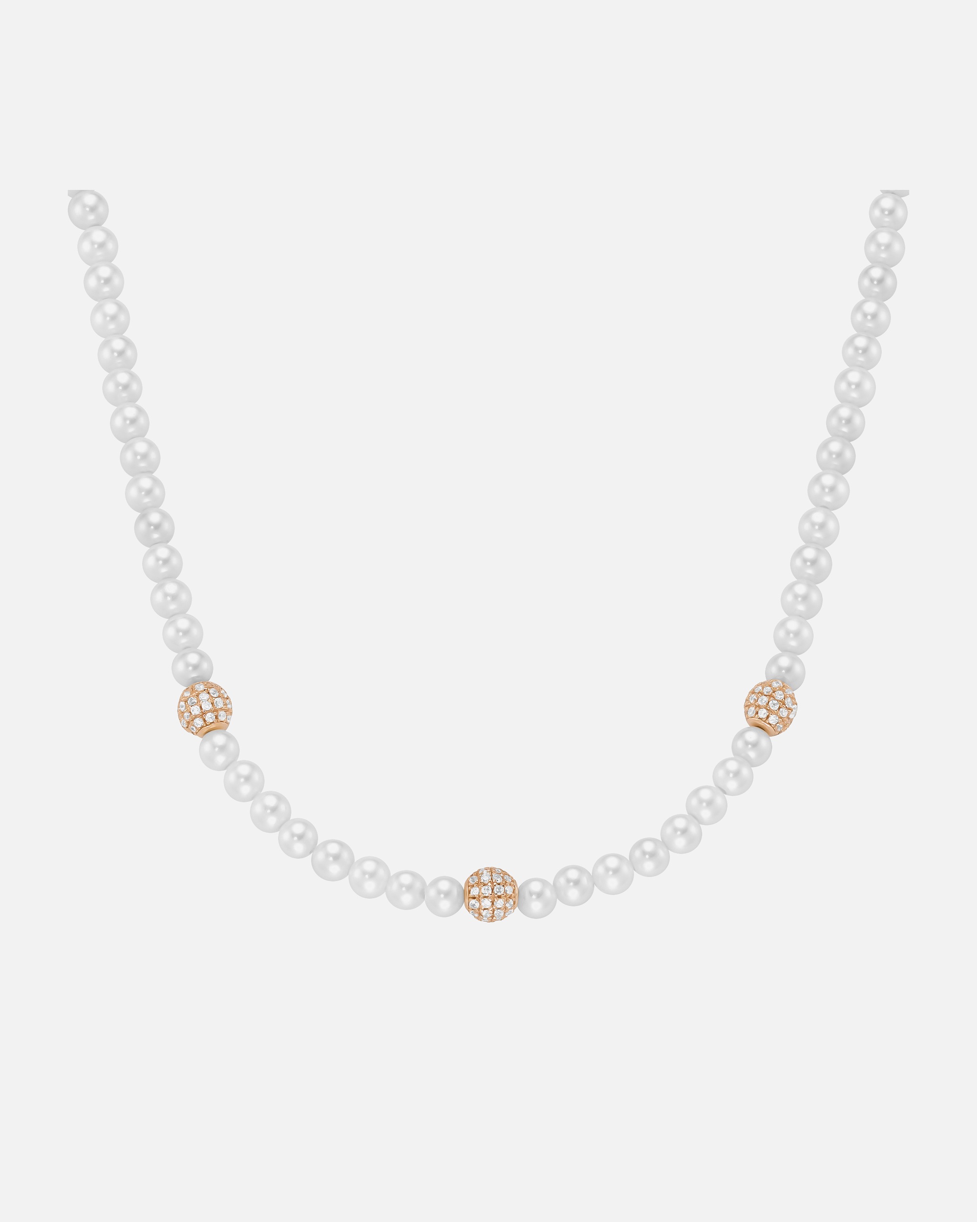 Halskette für Unisex Collier mit Zirkonia und Muschelkern-Perlen, Silber 925 Rosé vergoldet