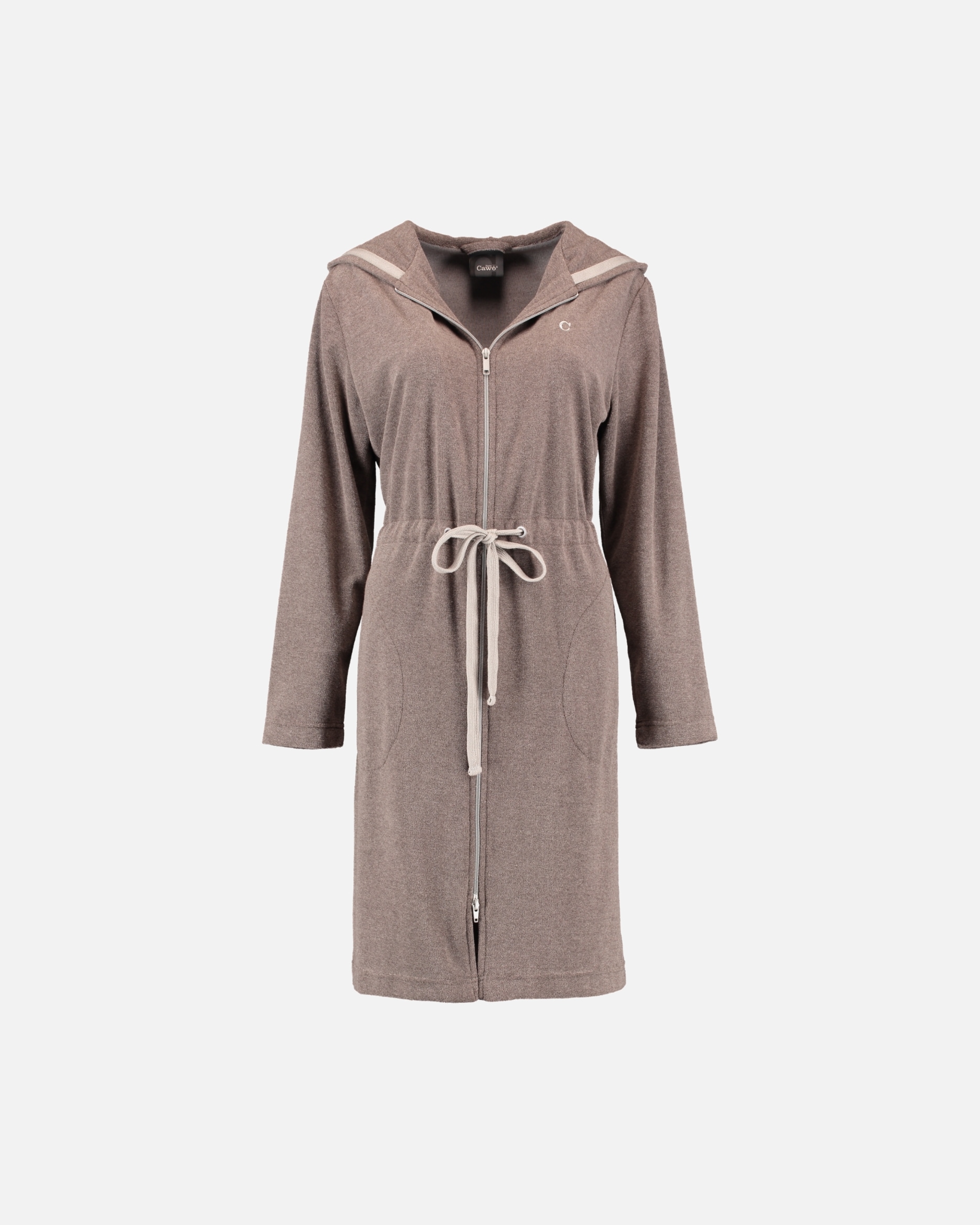 Bademantel für Weiblich Cawö Cawö Bademäntel Damen Kurzmantel mit Kapuze Active 821 mocca-stein - 37 1 Stück