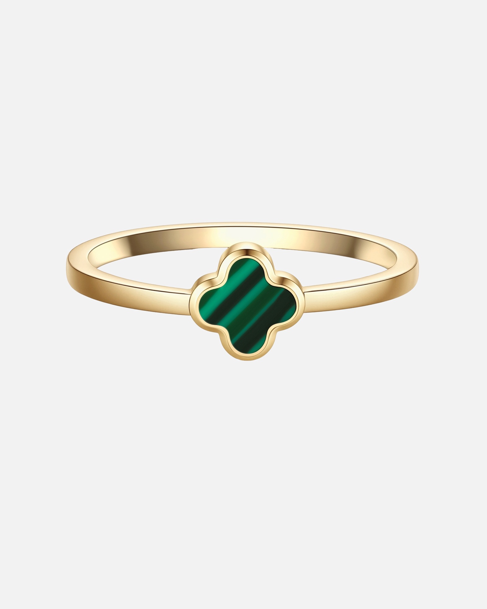 Ring für Weiblich Ring Kleeblatt aus Edelstahl in gelbgold mit Malachit (synth.) 50
