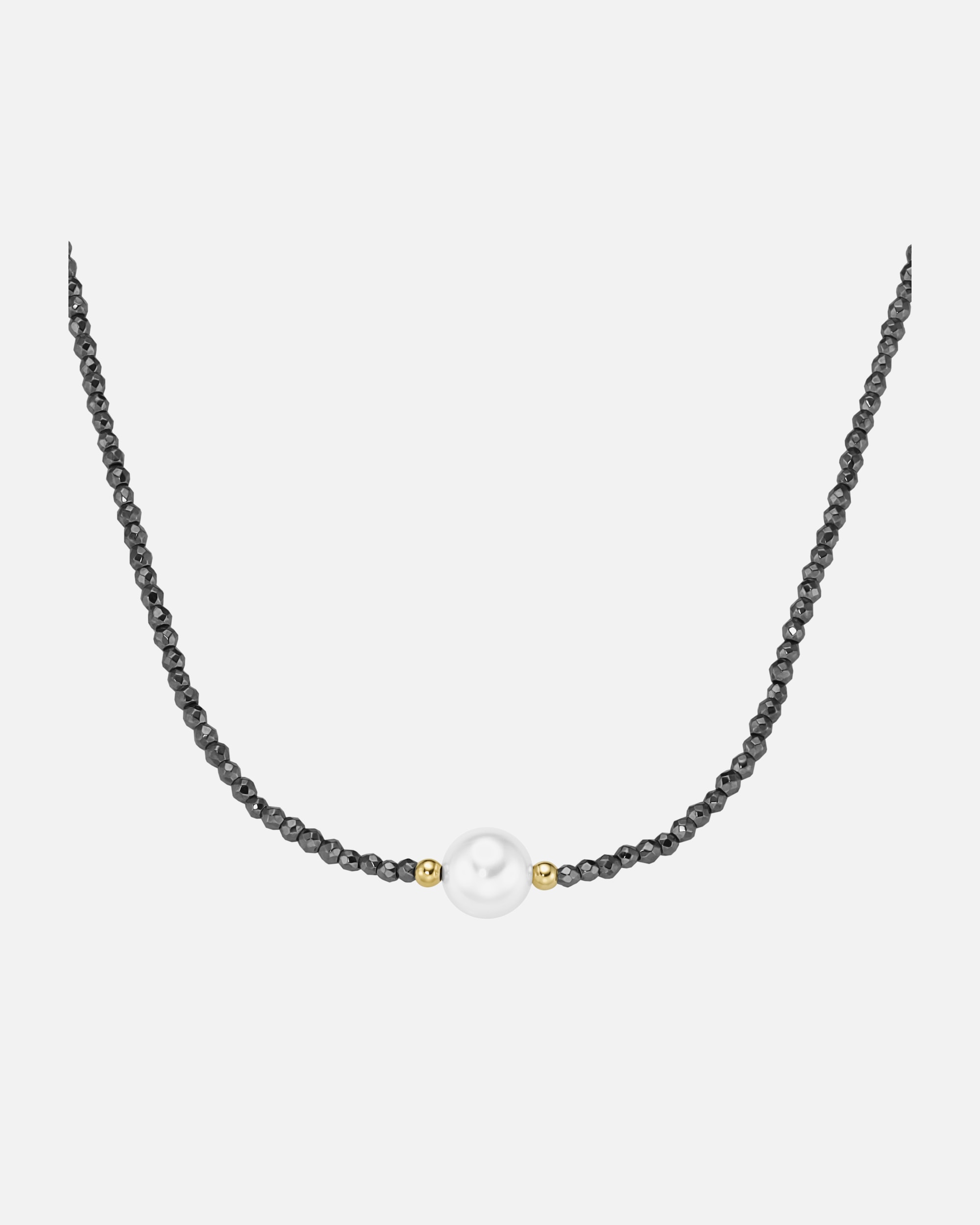 Halskette für Unisex Collier mit Hämatit-Kugeln + Muschelkern-Perle, Silber 925 45 cm