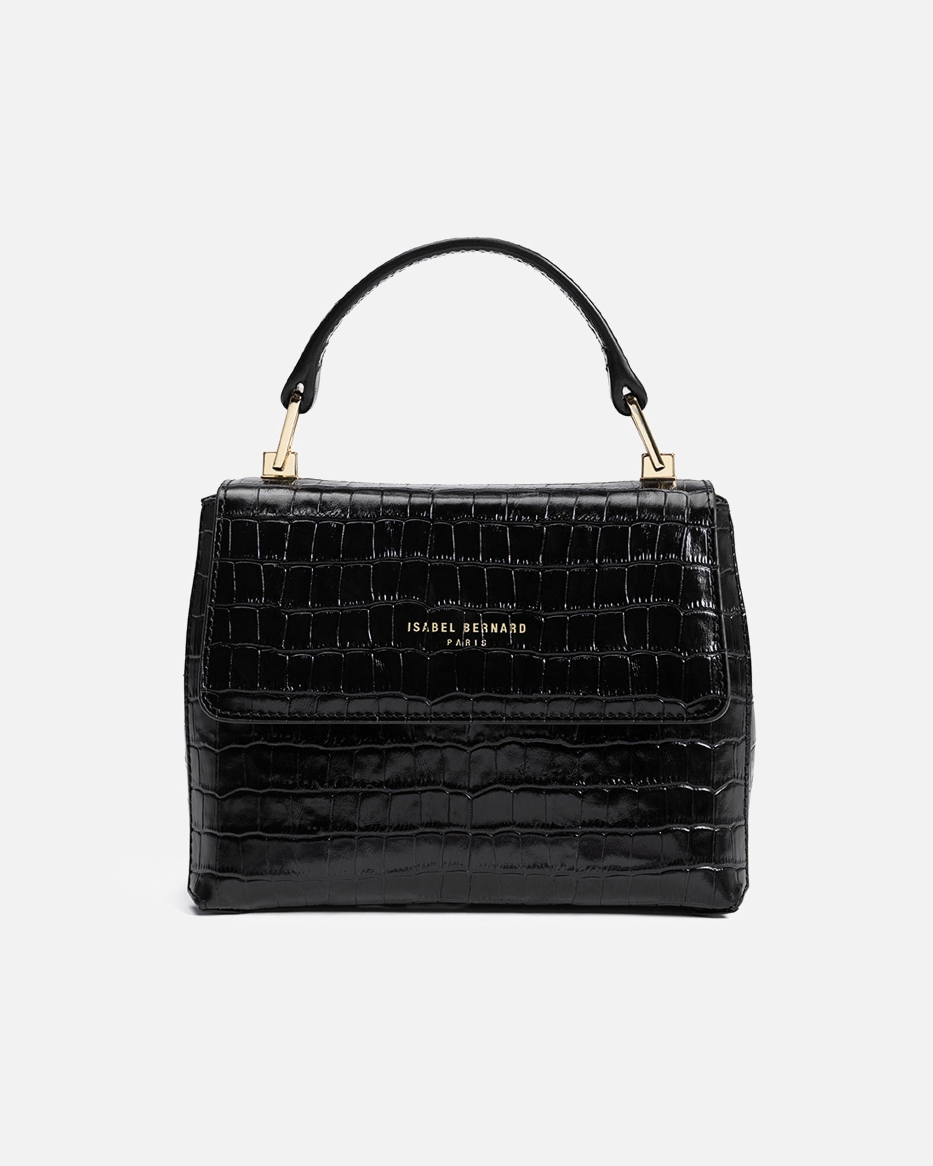 Tasche für Weiblich Isabel Bernard Isabel Bernard Femme Forte Heline Kroko Schwarz Kalbsleder Handtasche IB21037 Schwarz