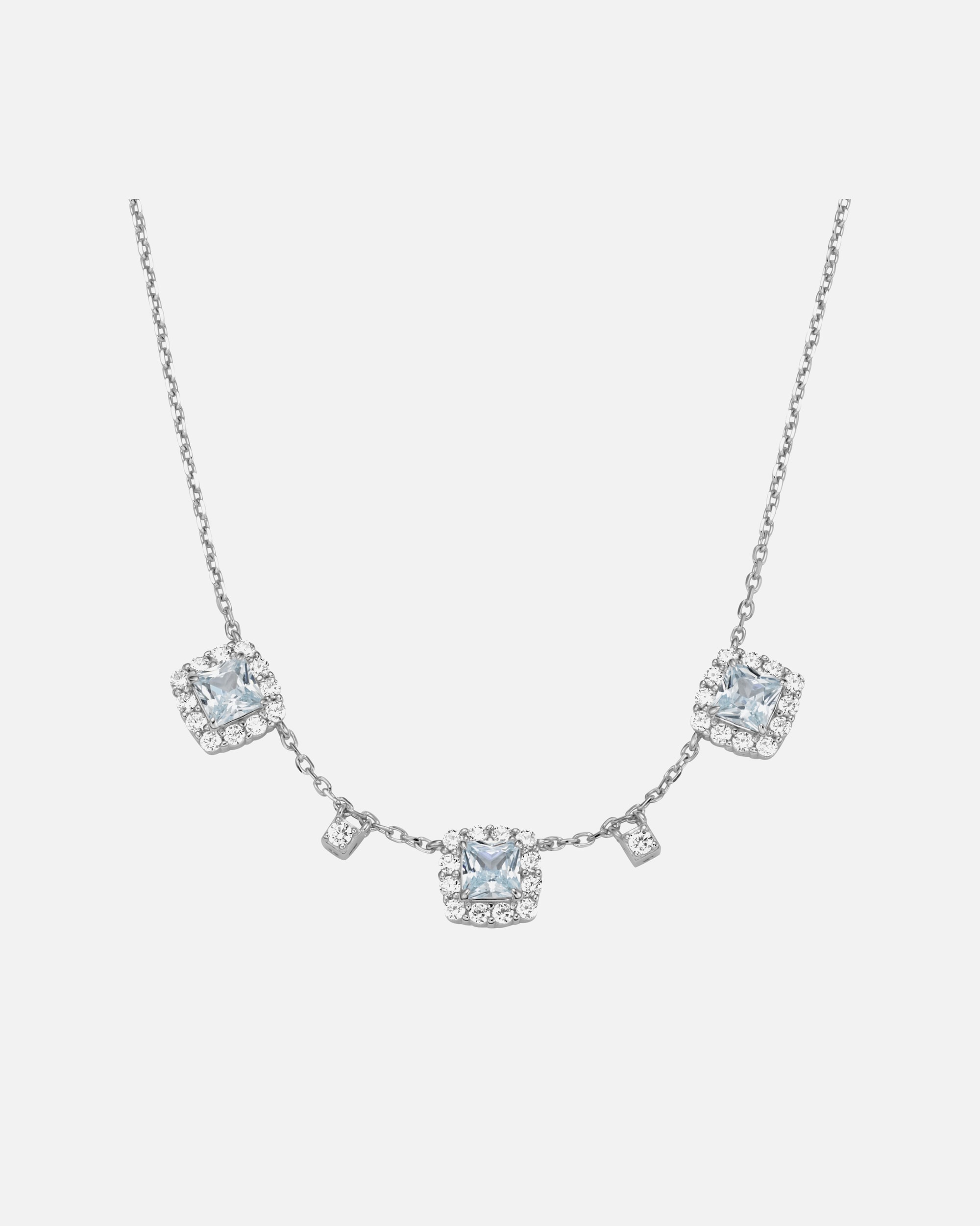 Halskette für Unisex Collier Ziersteine, Zirkonia weiß, Silber 925 Hellblau