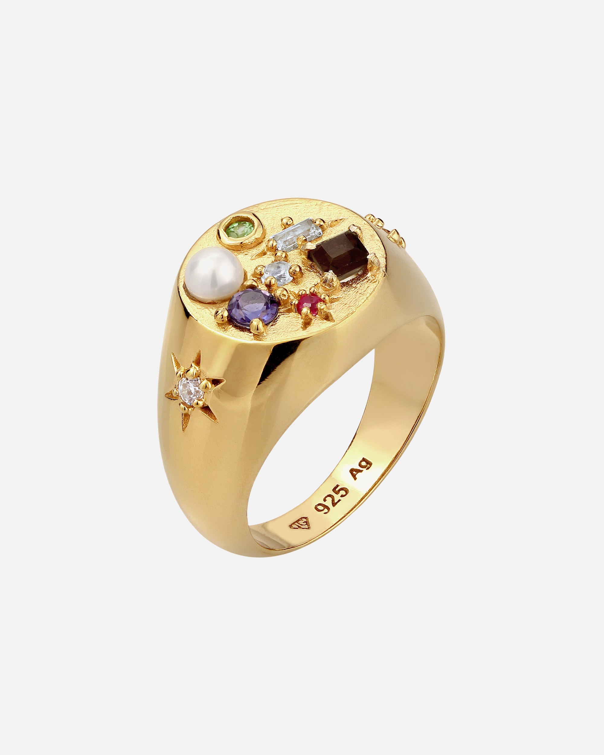Ring für Weiblich Elli PREMIUM Siegelring Vintage Saphir Mondstein Perle 925 Sterling Silber 52