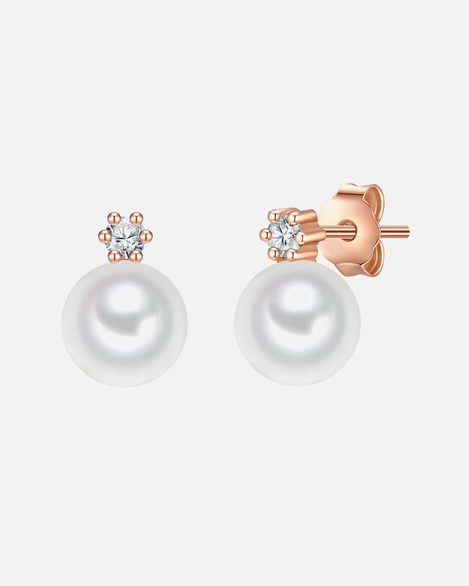 Ohrringe für Weiblich Valero Pearls Perlen-Ohrstecker Sterling Silber Zirkonia Süßwasser-Zuchtperle in Roségold 1 Stück