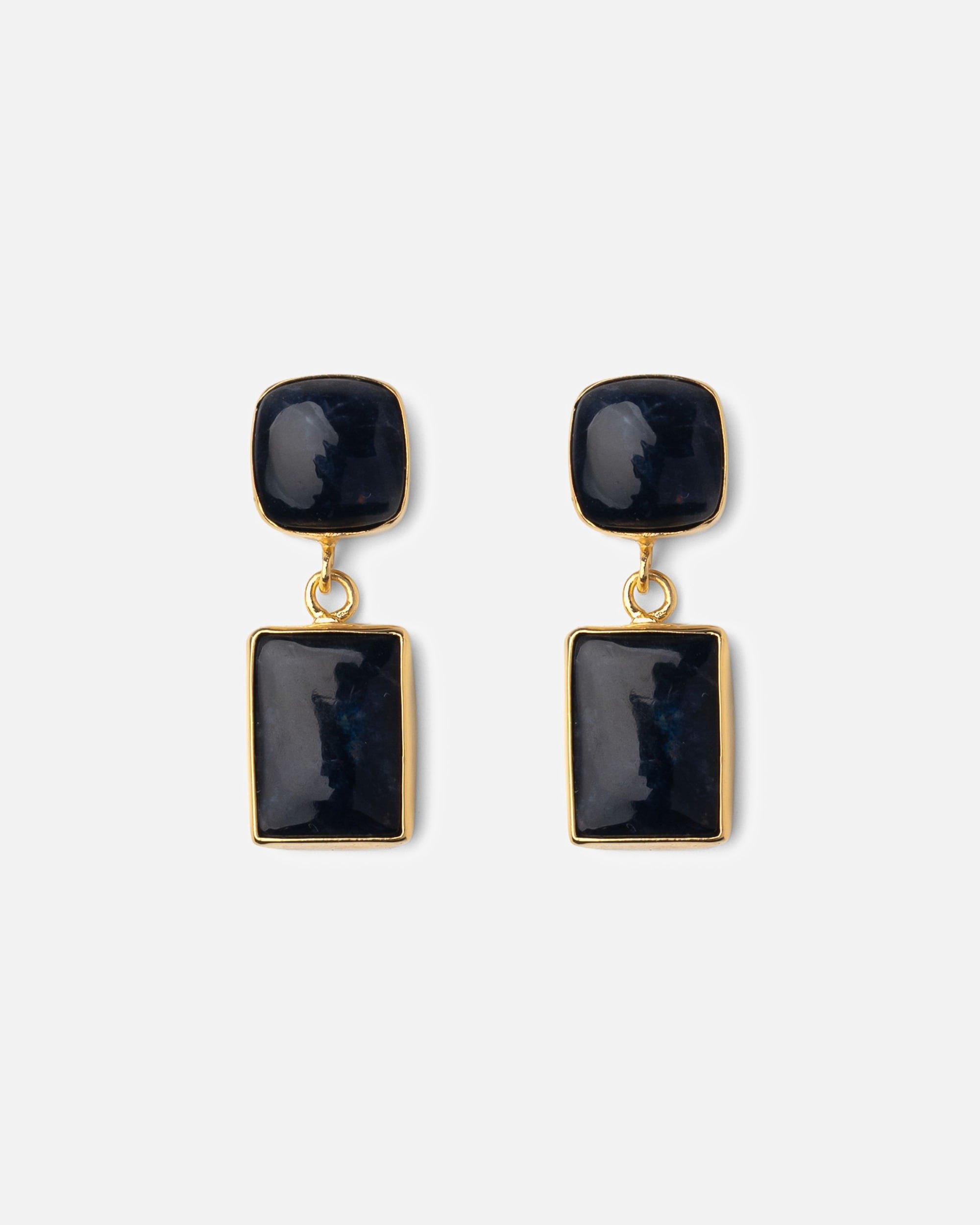 Ohrringe für Weiblich Fleur de Pres Default Brand Line Ohrstecker Messing Onyx schwarz gelb vergoldet