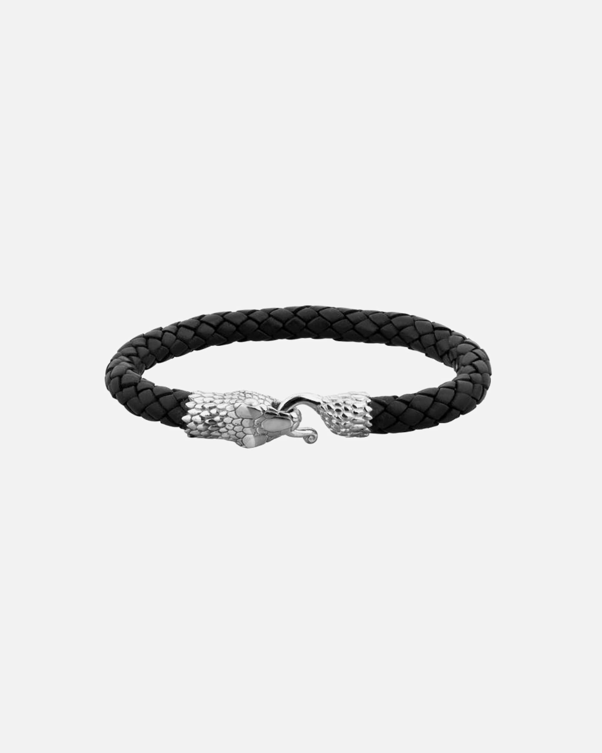 Armband für Männlich KUZZOI Herren Leder Schlange Geflochten Massiv 925 Silber 19