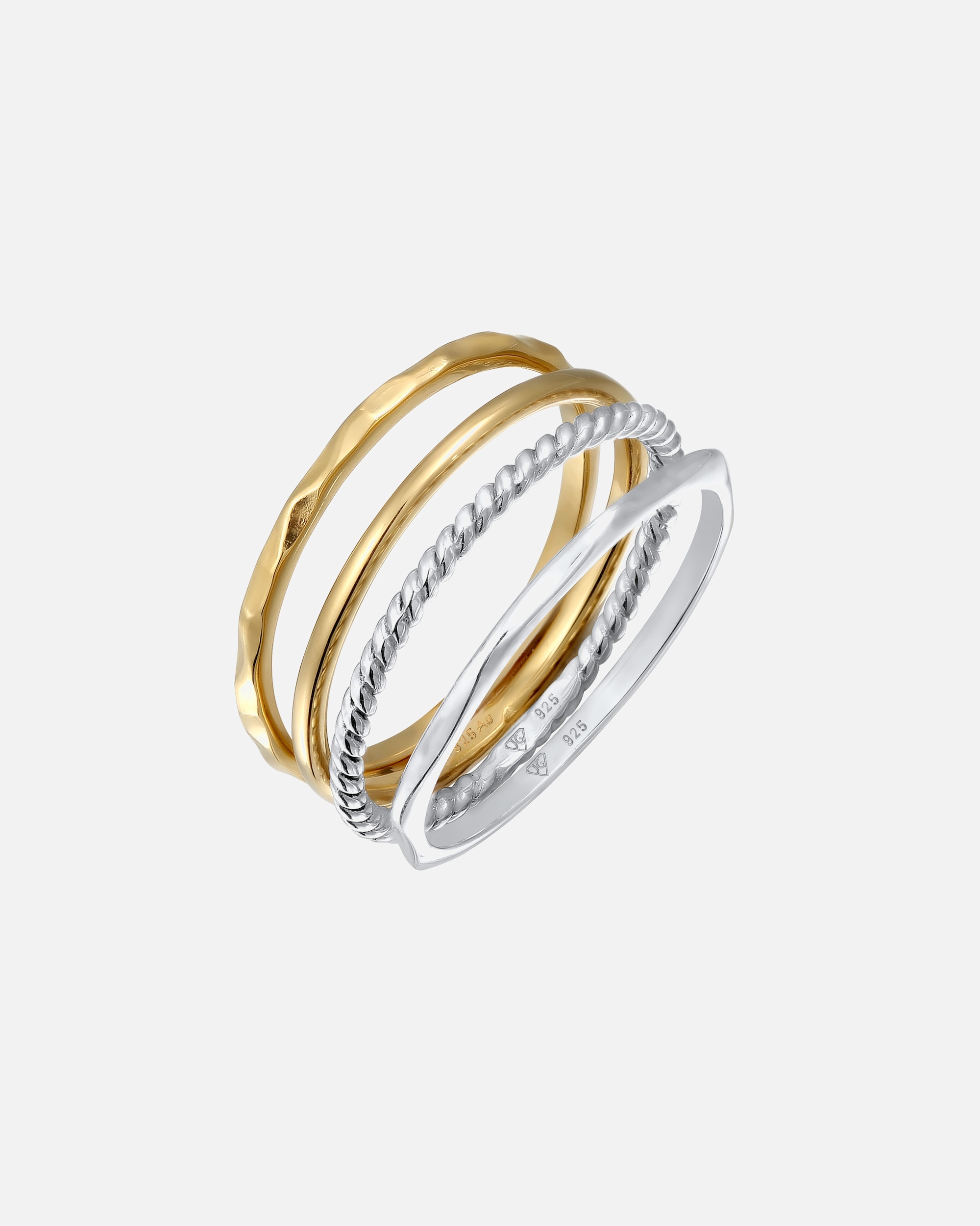 Ring für Weiblich Elli Bicolor Stapelbar 4er Set 925 Sterling Silber Vergoldet 52