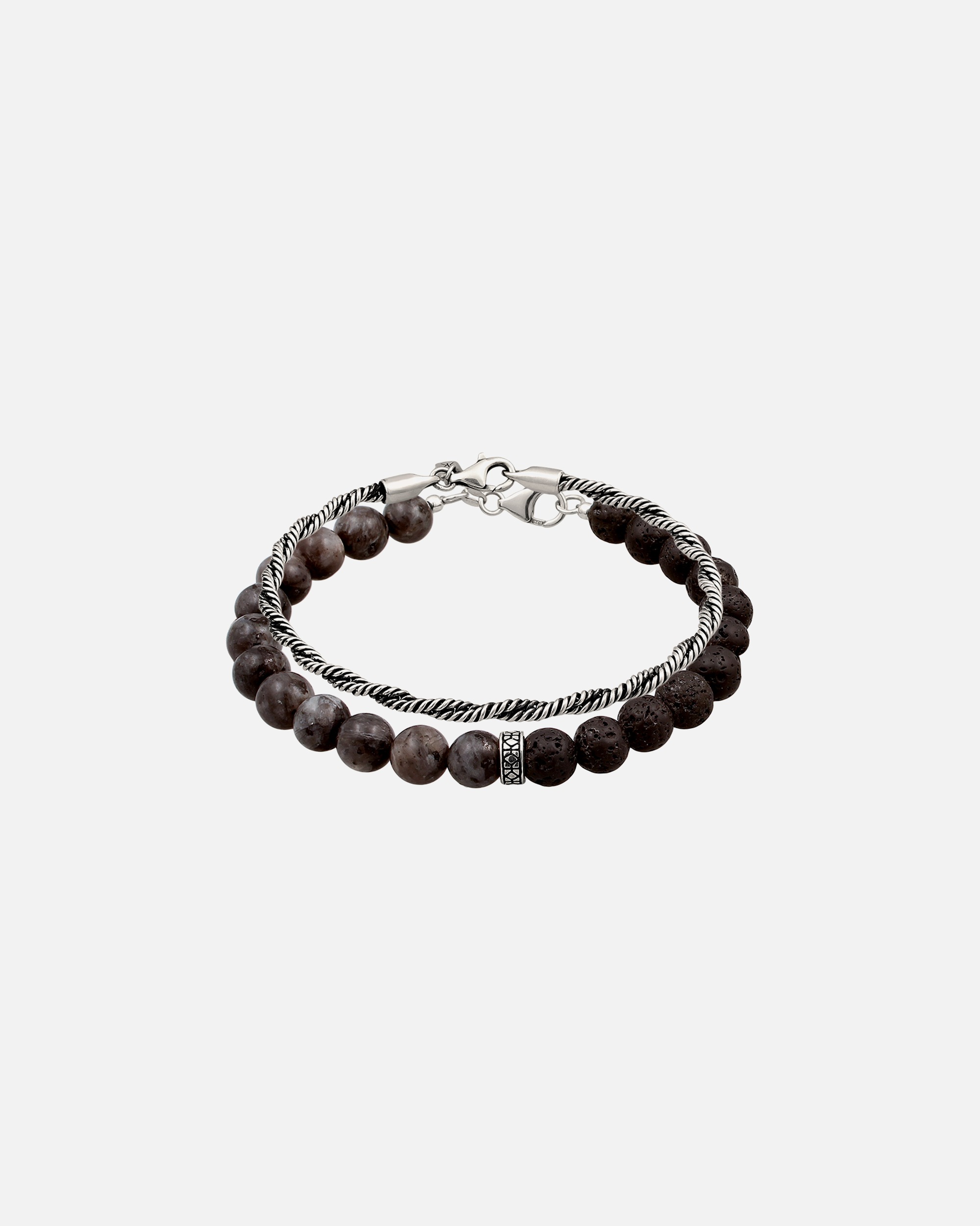 Armband für Männlich KUZZOI 2er Set Lava Stein Kordelkette 925 Sterling Silber Oxidiert 19