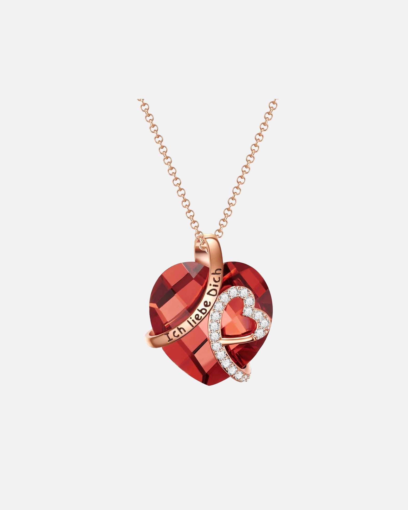 Halskette für Weiblich Rafaela Donata Halskette Herz mit Spruch "Ich liebe Dich" Messing Zirkonia in Roségold 1 Stück