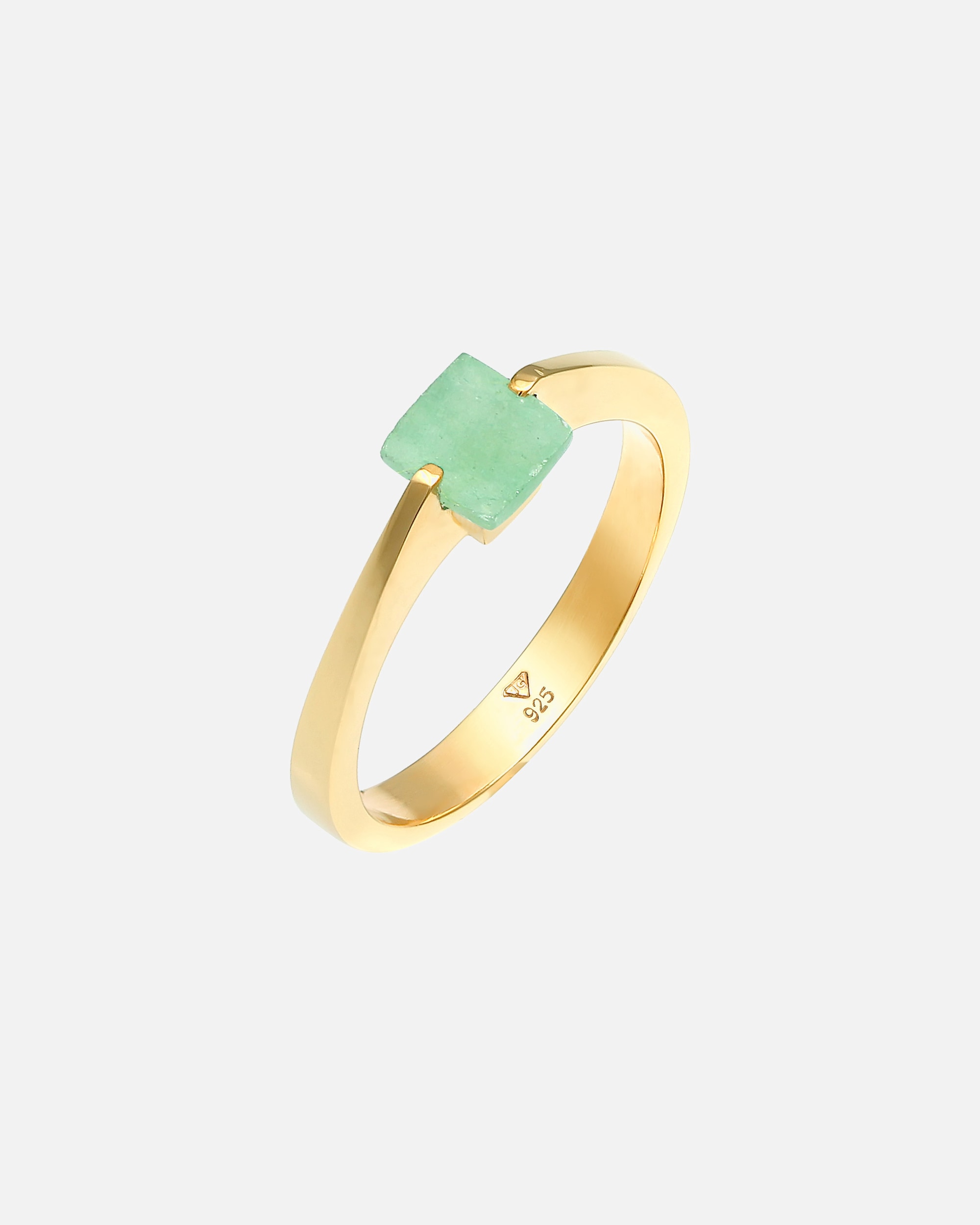 Ring für Weiblich Elli PREMIUM Jade Grün Viereck Klassik 925 Silber vergoldet 52