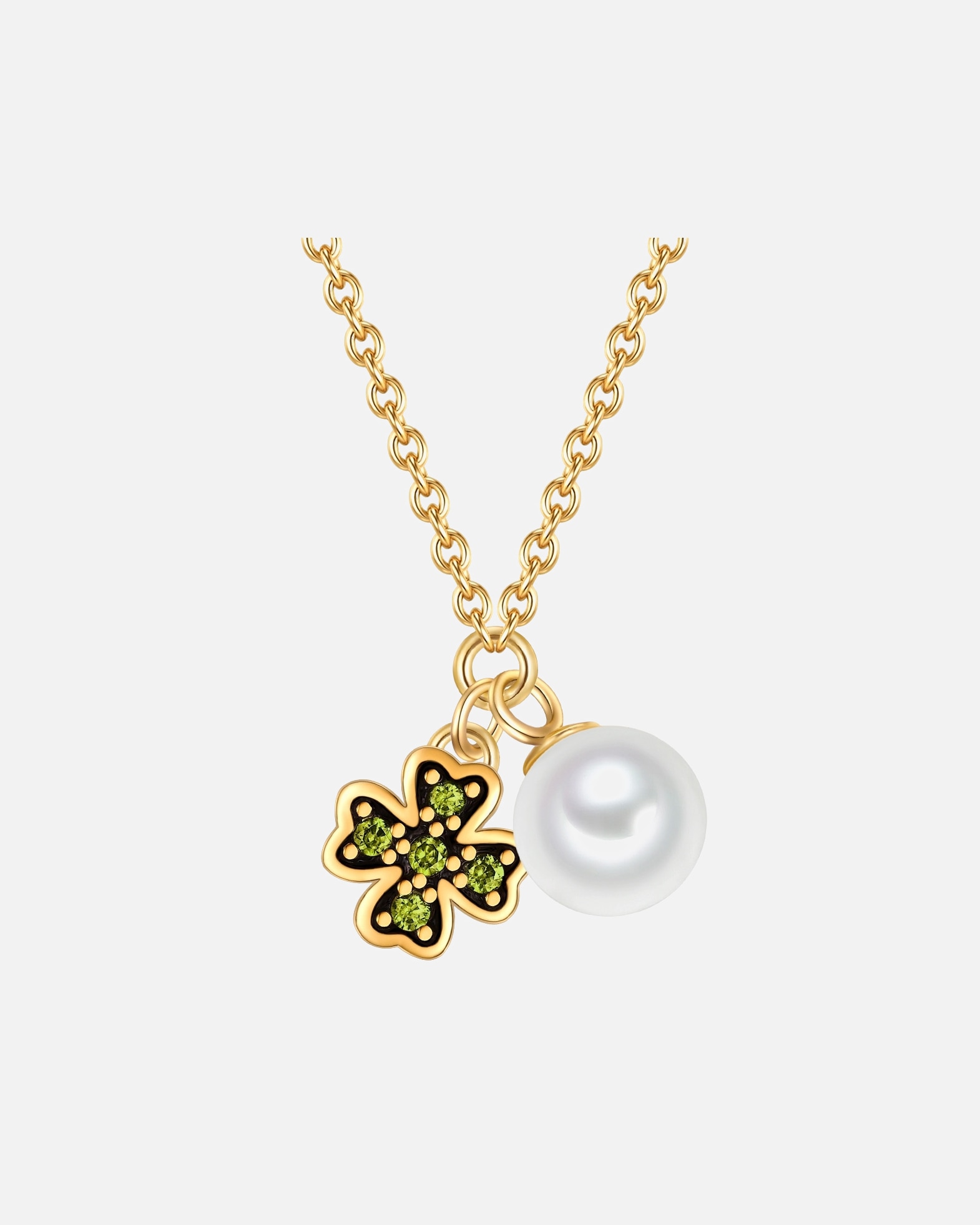 Halskette für Weiblich Glanzstücke München Halskette Kleeblatt aus Sterling Silber in Gelbgold mit Zirkonia und Süßwasser-Zuchtperle 1 Stück