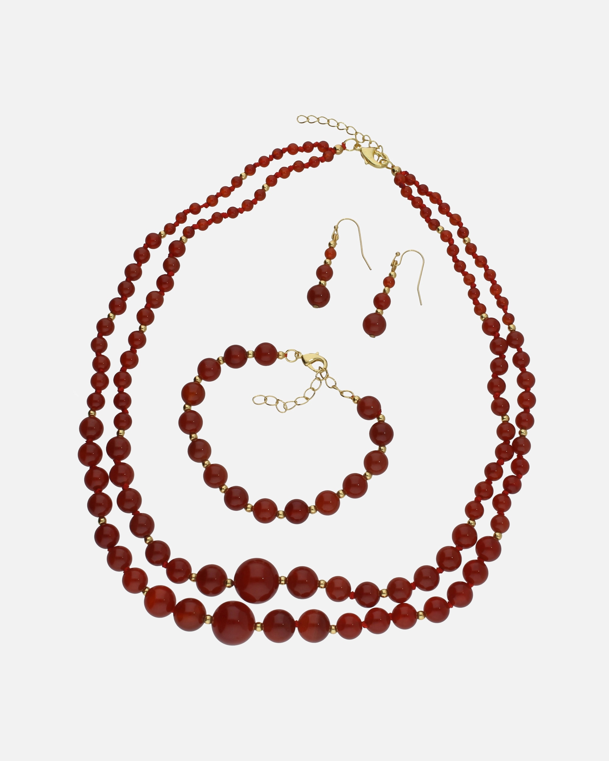 Schmuck für Unisex Jacques Charrel Schmuckset Rote Achat Kugeln, Messing 53 cm