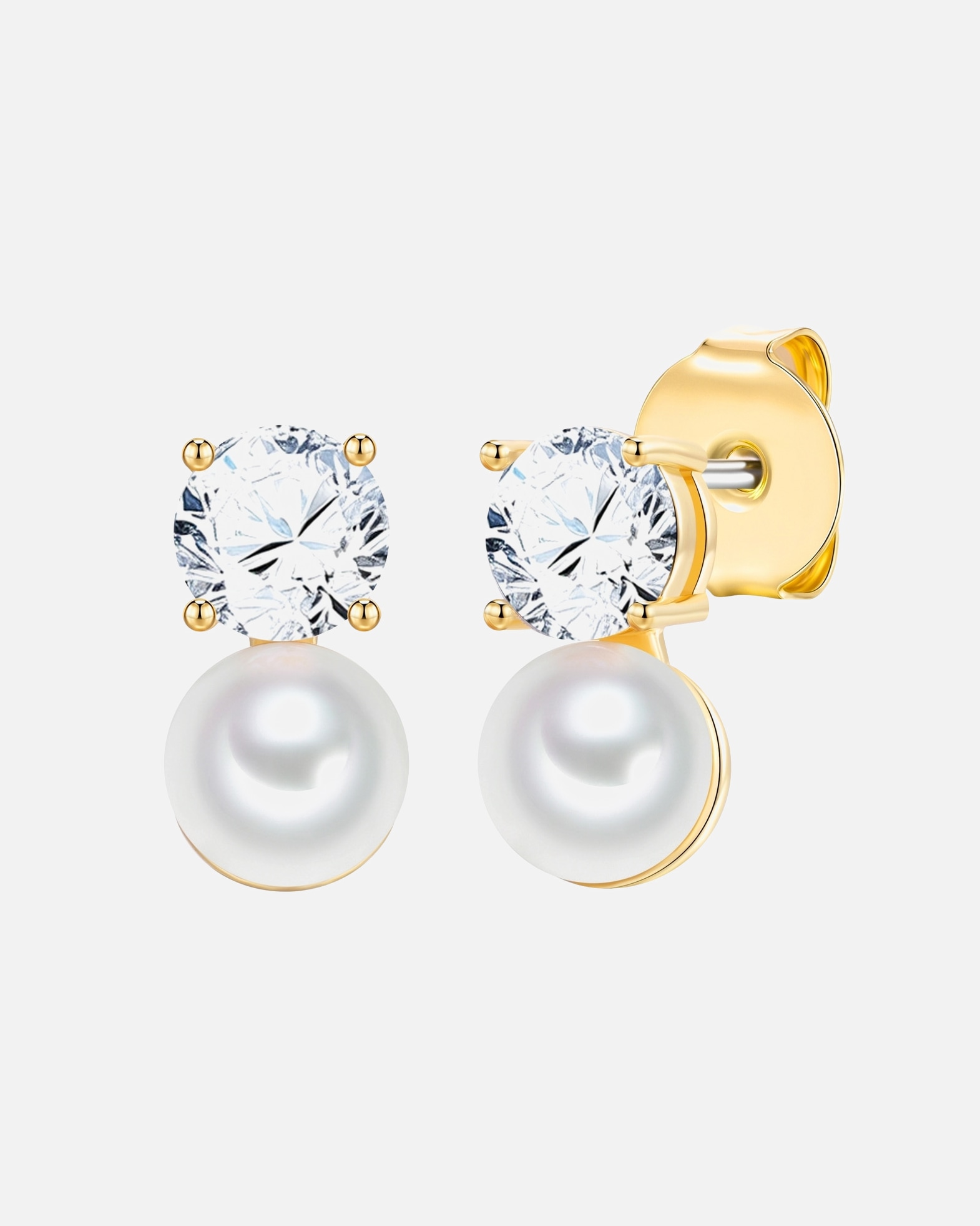 Ohrringe für Weiblich Lulu & Jane Perlen-Ohrstecker aus Messing in gelbgold mit Zirkonia Perle (synth.) 15,4 mm