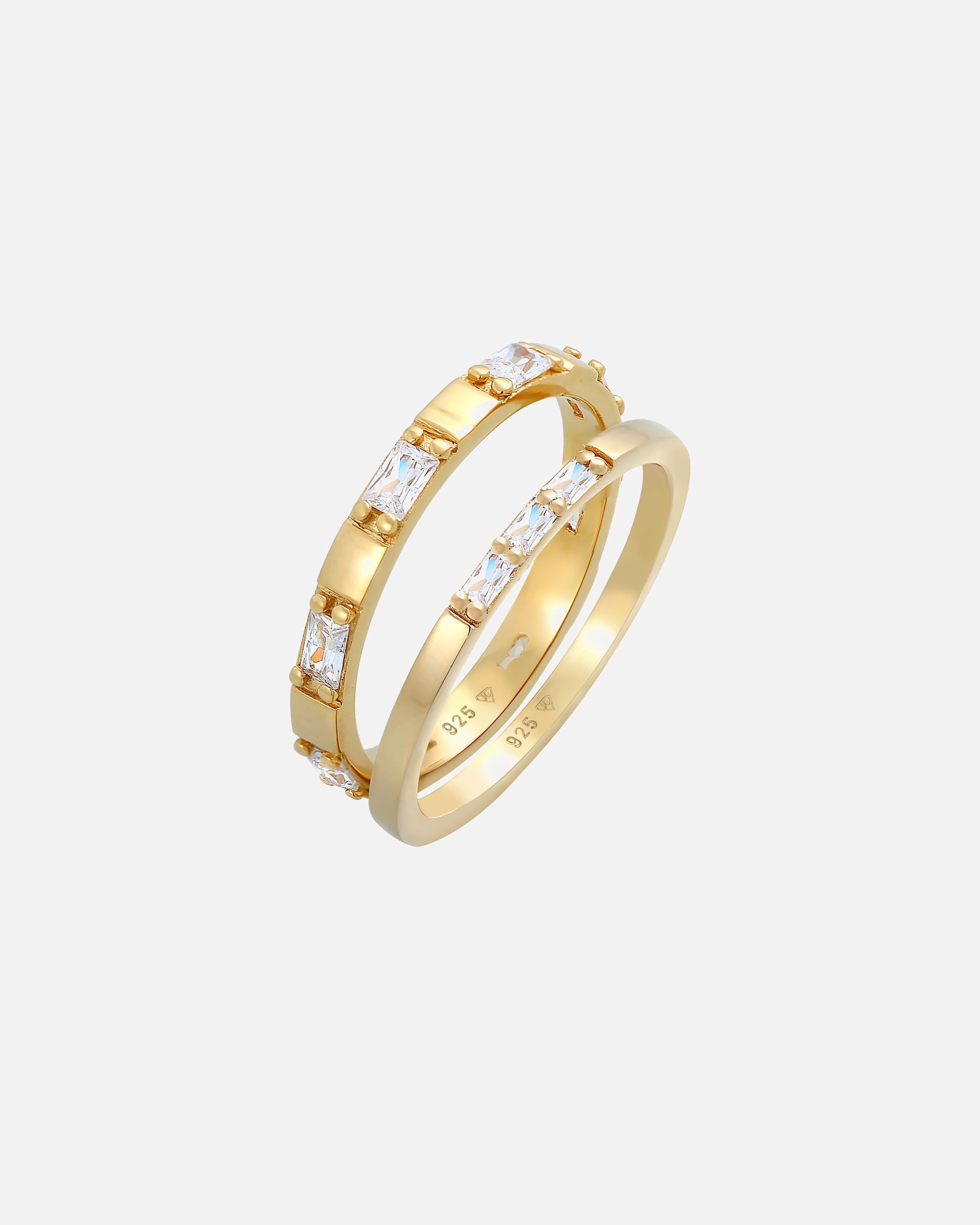 Ring für Weiblich Elli Zirkonia Rechteck Bandring 2er Set 925 Silber 54