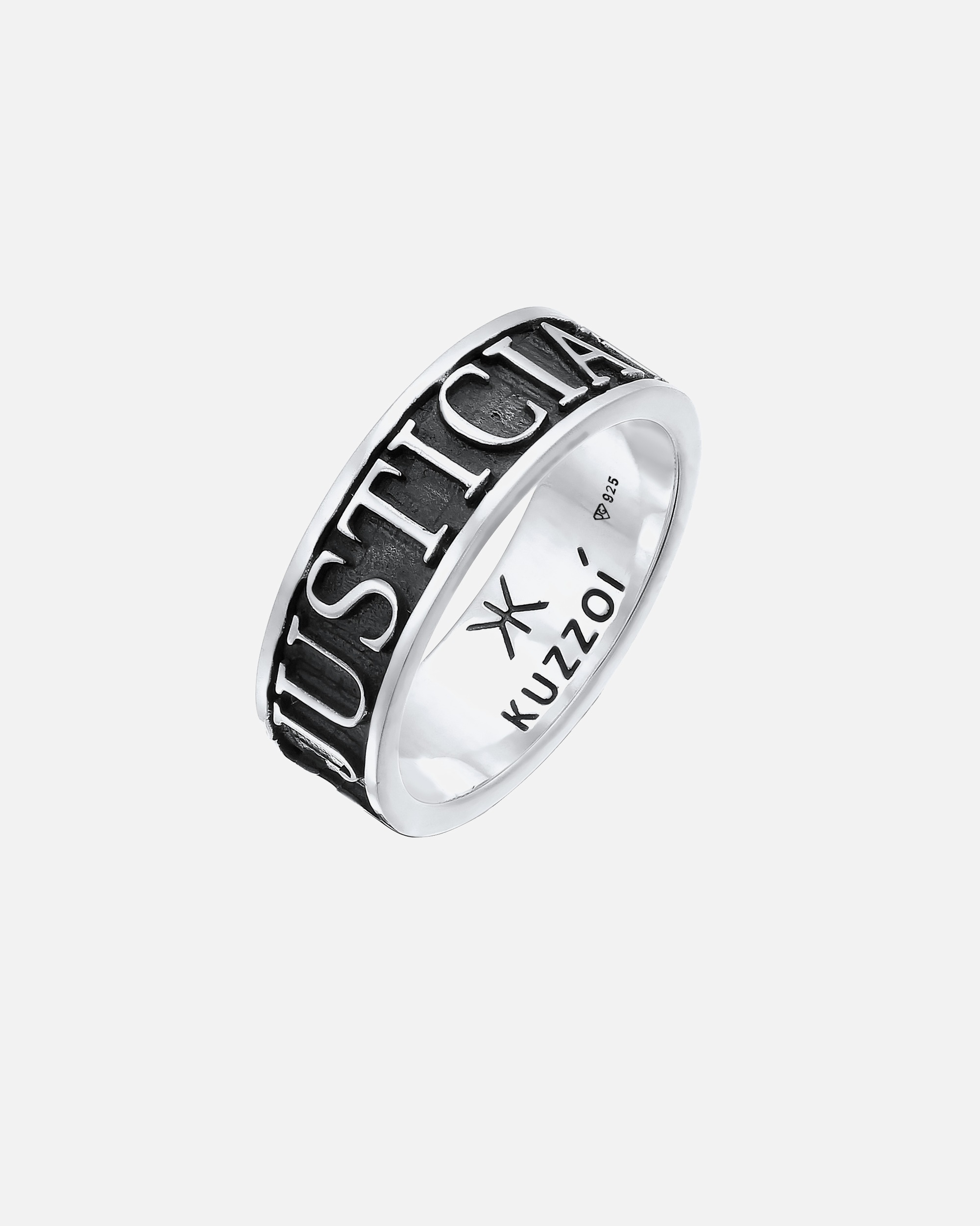 Ring für Männlich KUZZOI Herren Bandring Schriftzug 925 Silber oxidiert 1 Stück