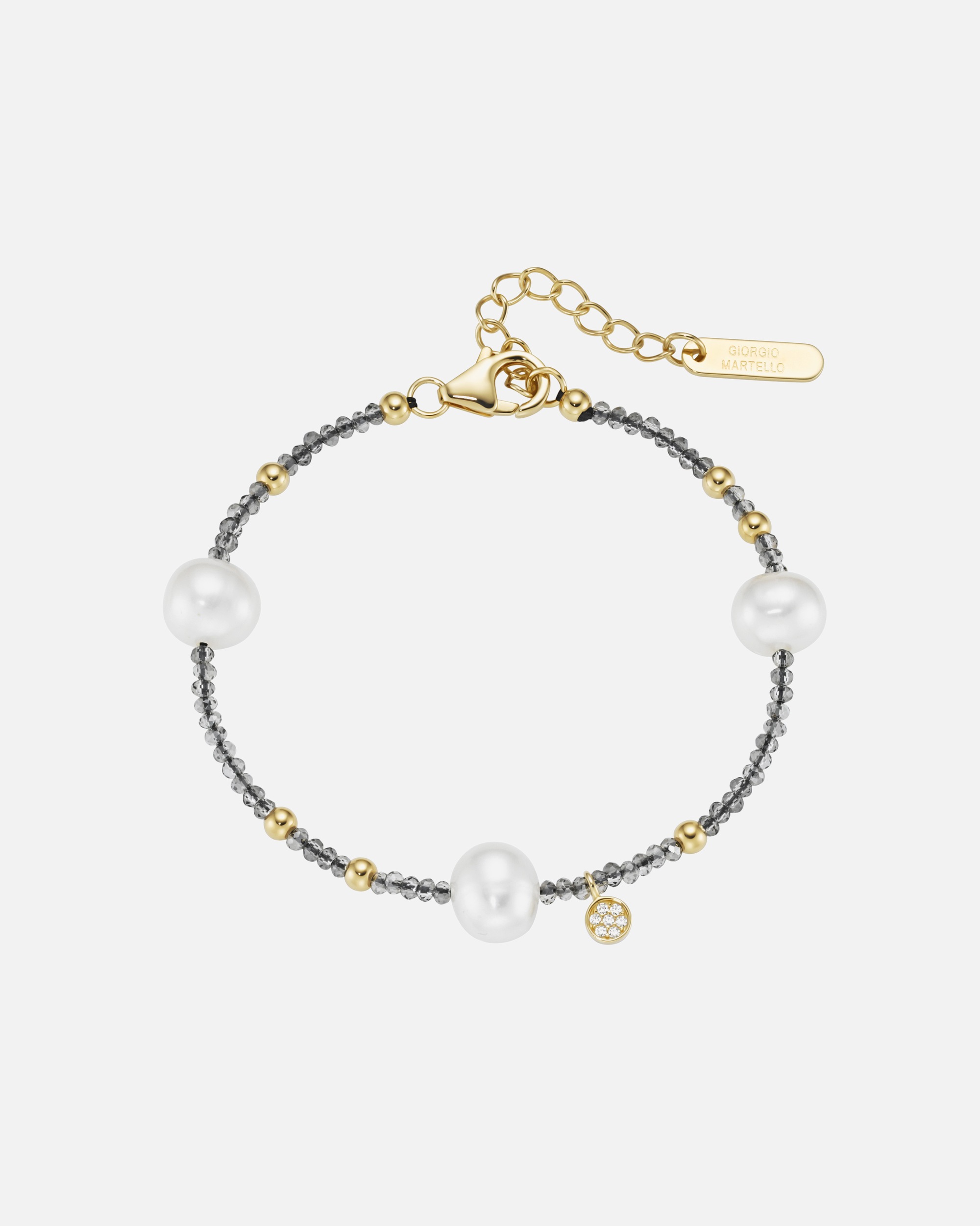 Armband für Unisex Giorgio Martello Milano Armband mit Süßwasser-Perlen und Ziersteinen, Silber 925 Gold
