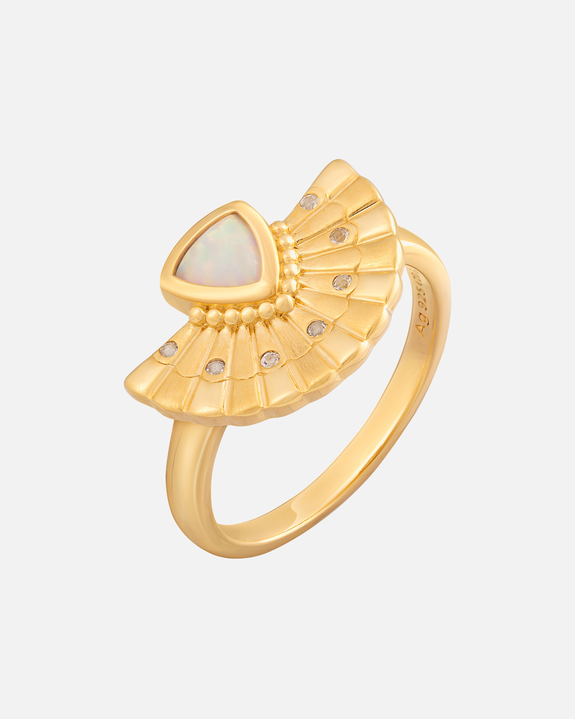Ring für Weiblich caï Ring 925 Silber vergoldet Boho Fächer mit synth. Opal & Weißtopas 925/- Sterling Silber Opal 056 (17,8)