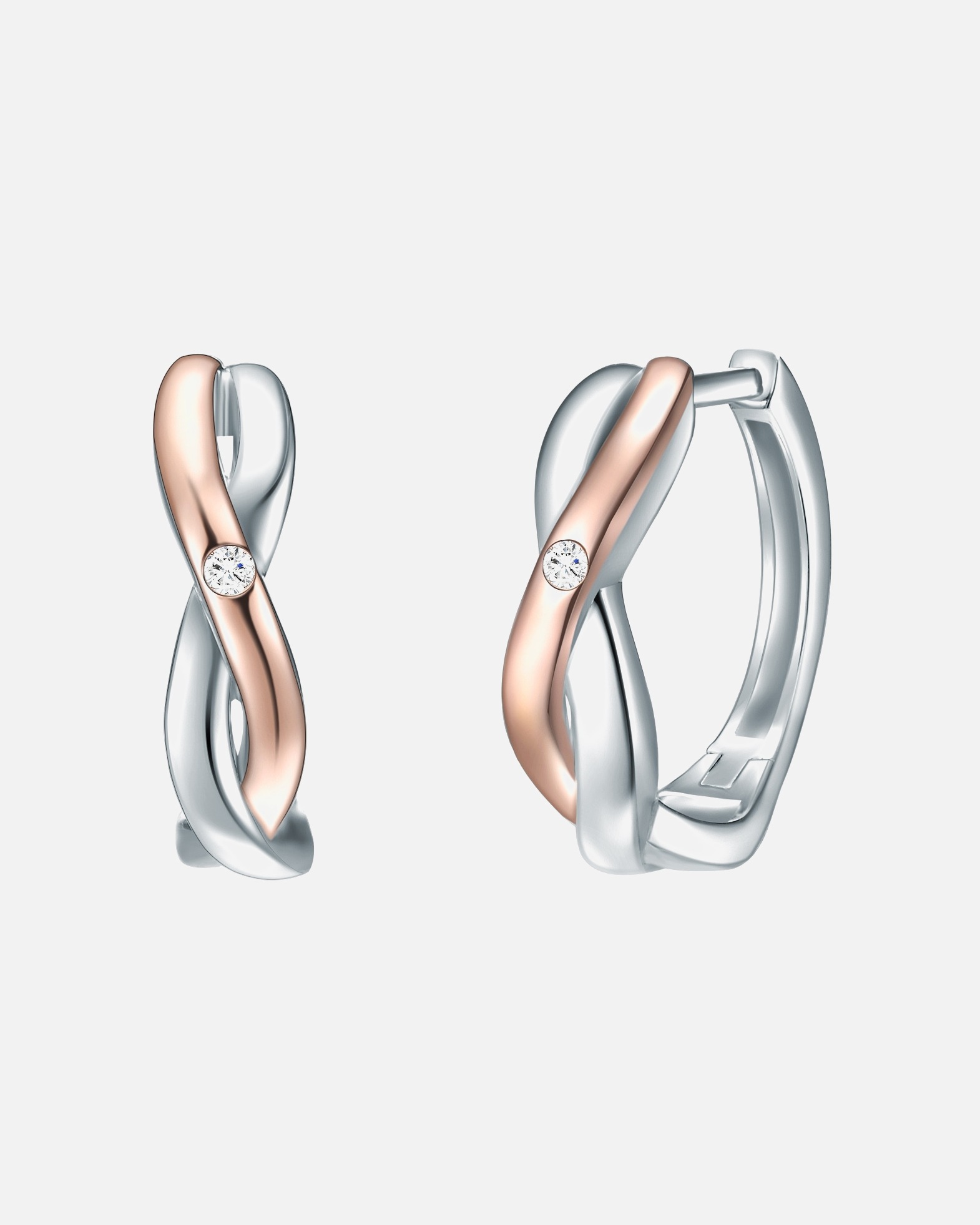 Creolen für Weiblich Lulu & Jane Diamant-Creolen Sterling Silber Diamant in Silber/Roségold 1 Stück