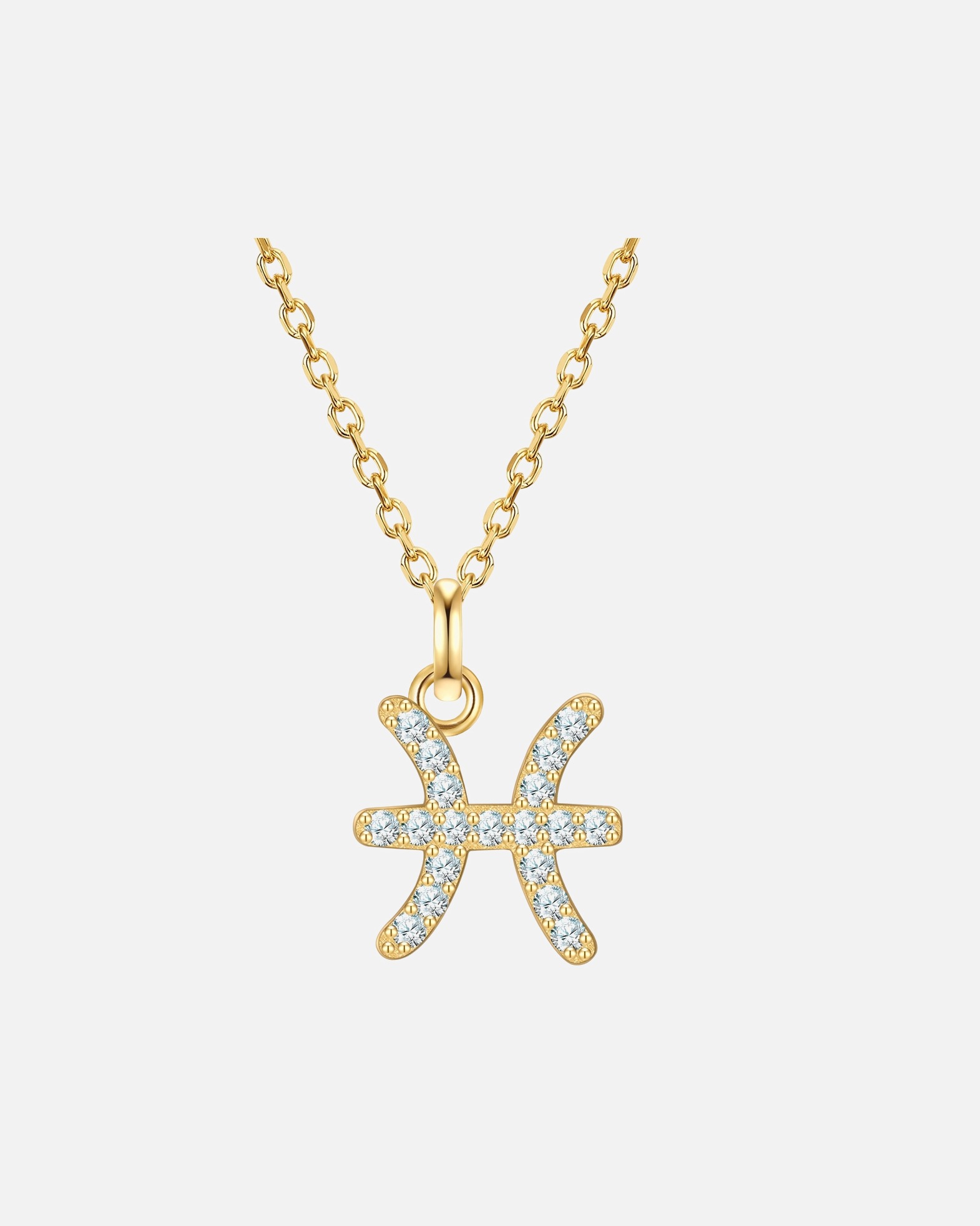 Halskette für Weiblich Halskette Sternzeichen Fische aus Sterling Silber in gelbgold mit Zirkonia 40,0 cm Basiskette + 5,0 cm Verlängerung