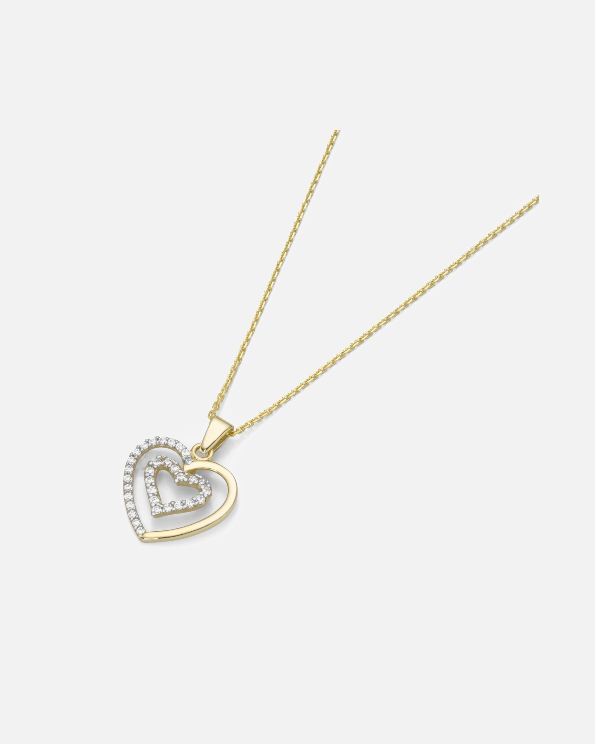 Halskette für Weiblich Luigi Merano Kette Anhänger 2 Herzen mit Zirkonia, bicolor, Gold 375 45 cm