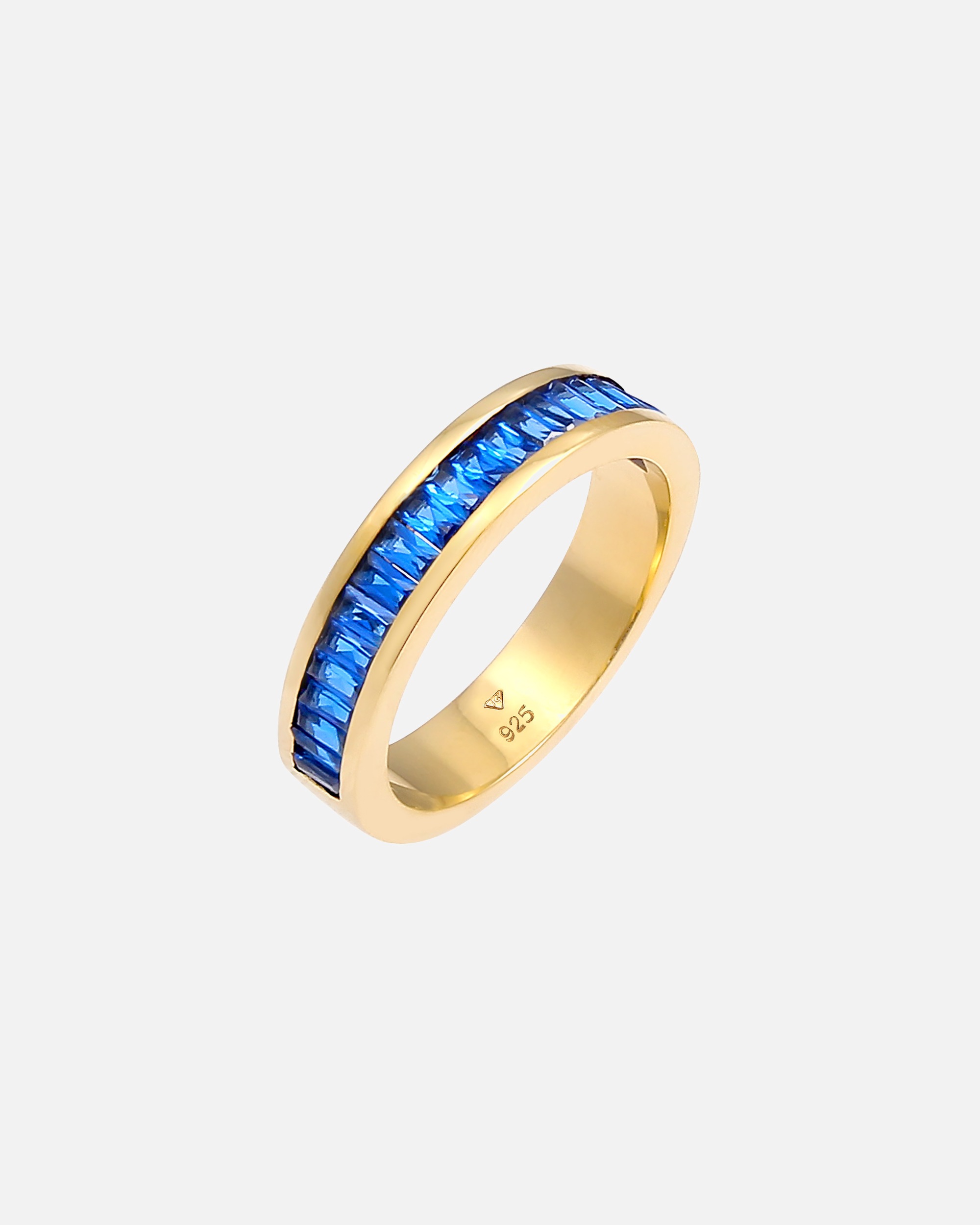 Ring für Weiblich Elli PREMIUM Synthetischer Saphir Rechteck 925 Silber vergoldet 54