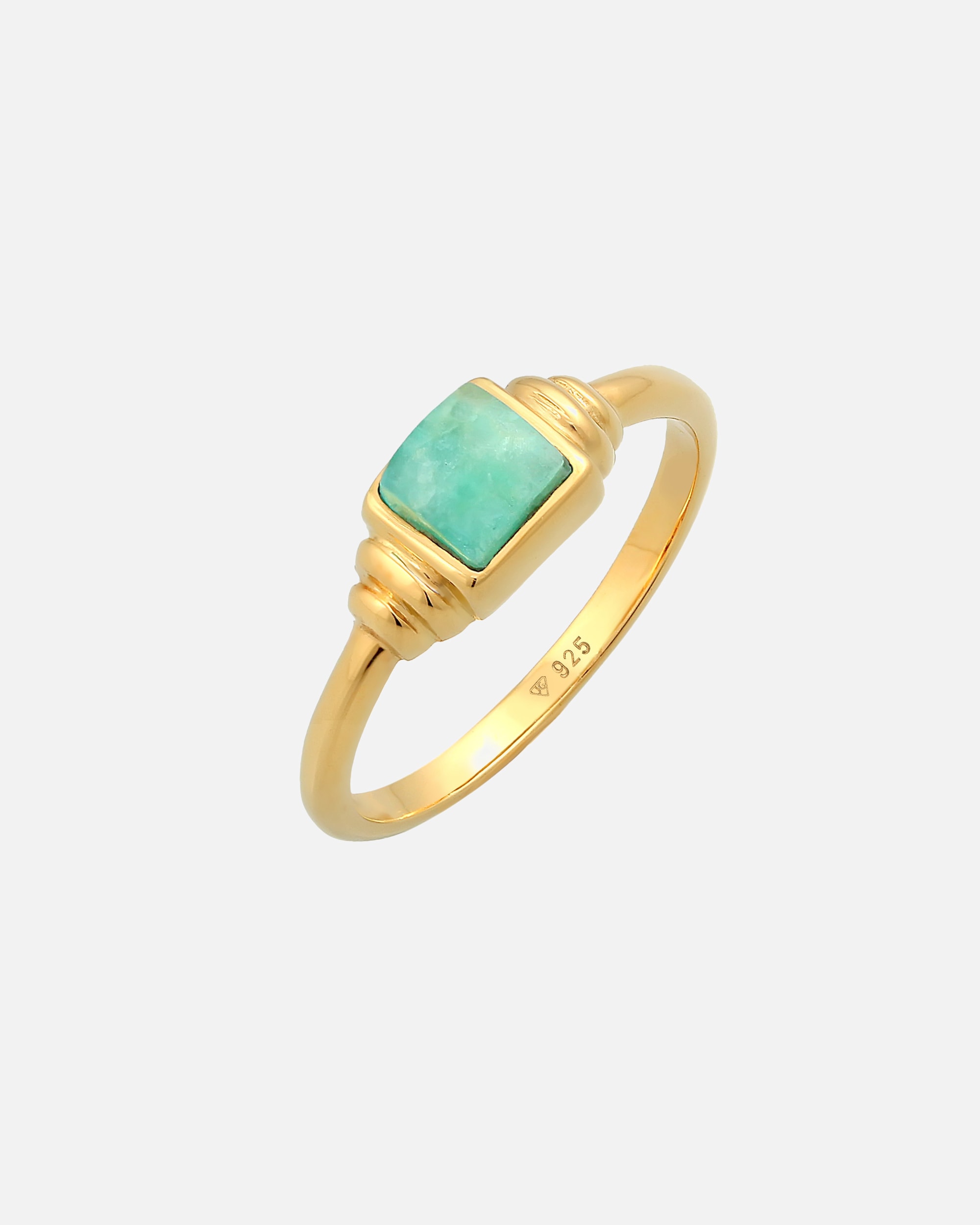 Ring für Weiblich Elli PREMIUM Amazonit Edelstein Quadrat Vintage 925 Silber vergoldet 54