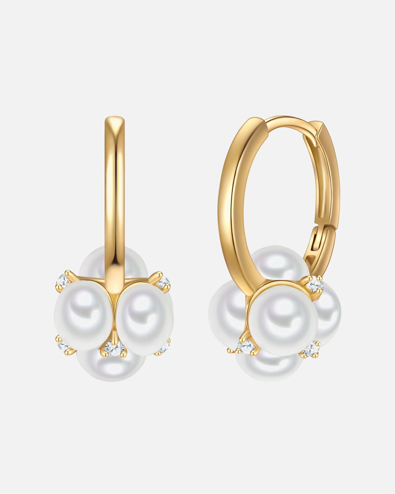 Creolen für Weiblich Yokoamii Creolen aus Messing in Gelbgold mit Zirkonia und Perle (synth.) 1 Stück