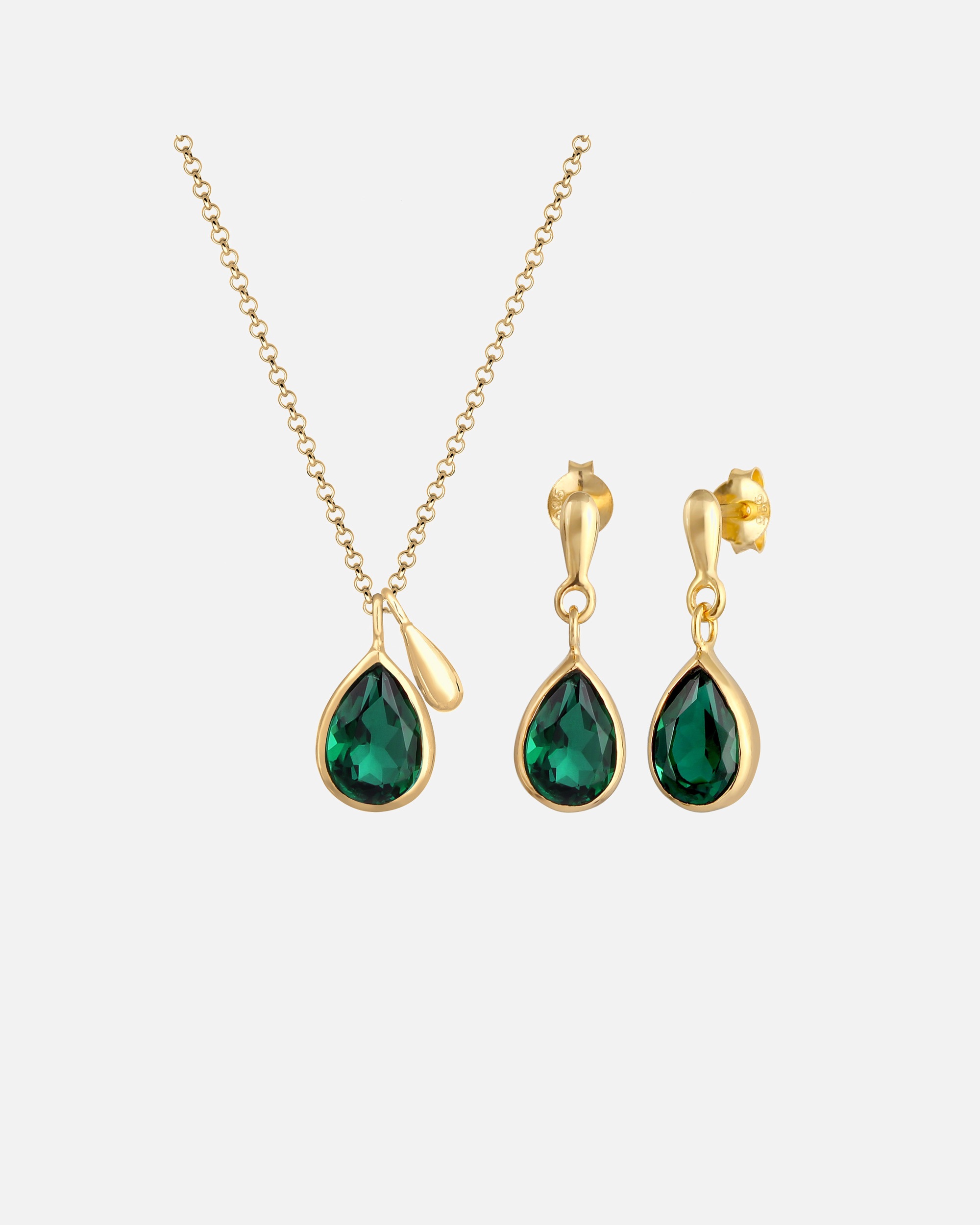 Schmuck für Weiblich Elli PREMIUM Elli PREMIUM Schmuckset Kette Ohrringe Drop Quarz Grün 925 Silber vergoldet 1 Stück