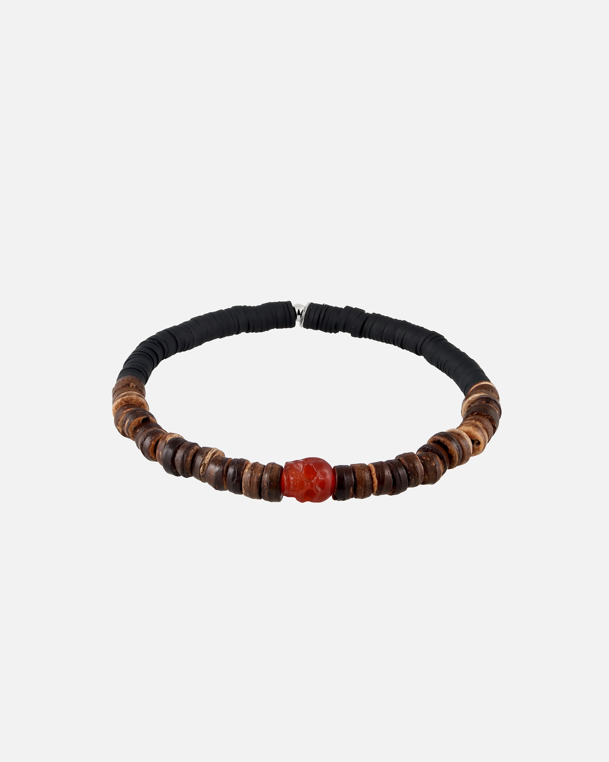 Armband für Männlich KUZZOI Cornelian Rot Heishi Perlen 925 Sterling Silber 19