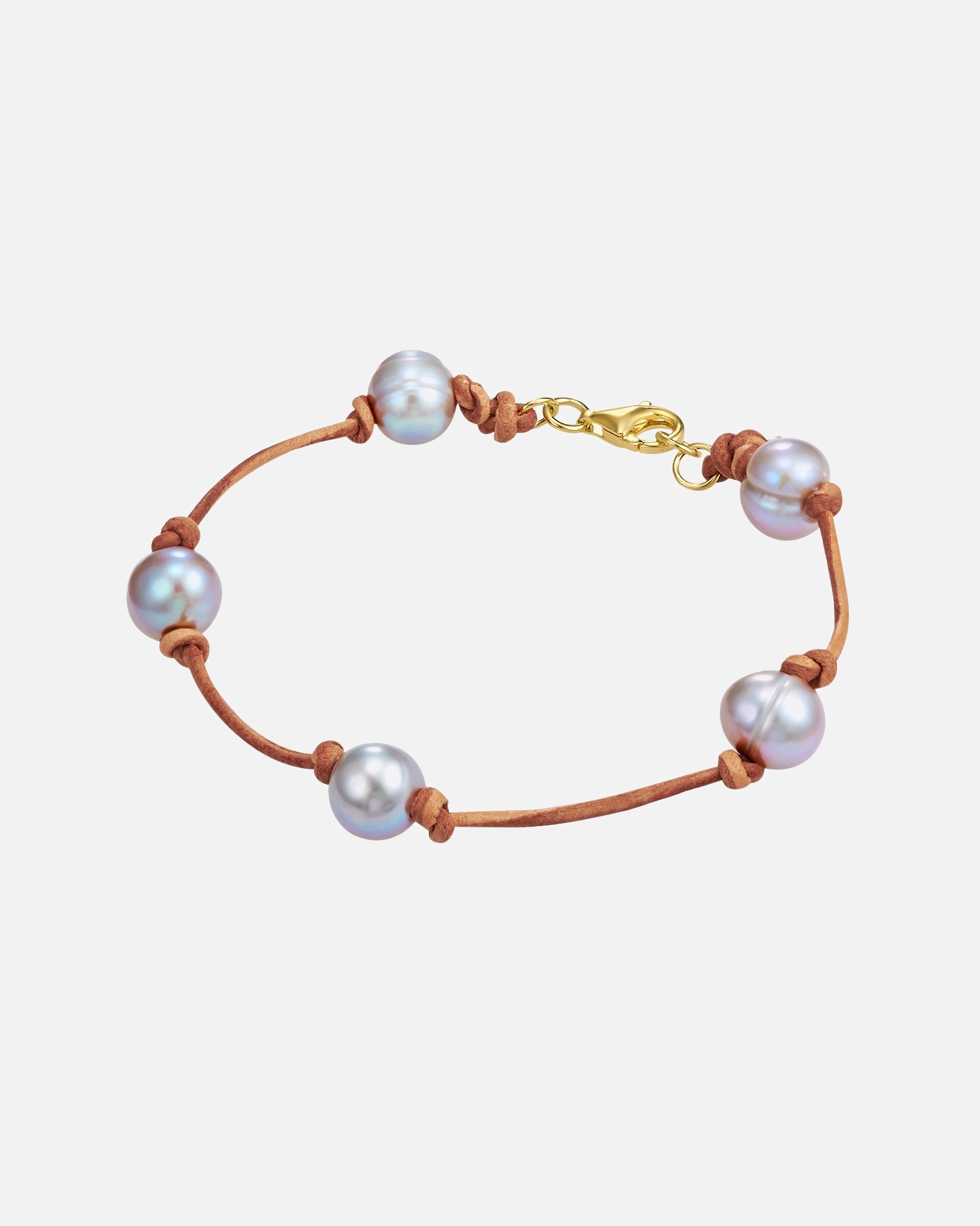 Armband für Weiblich Valero Pearls Leder-Armband Sterling Silber Süßwasser-Zuchtperle in Gelbgold 1 Stück