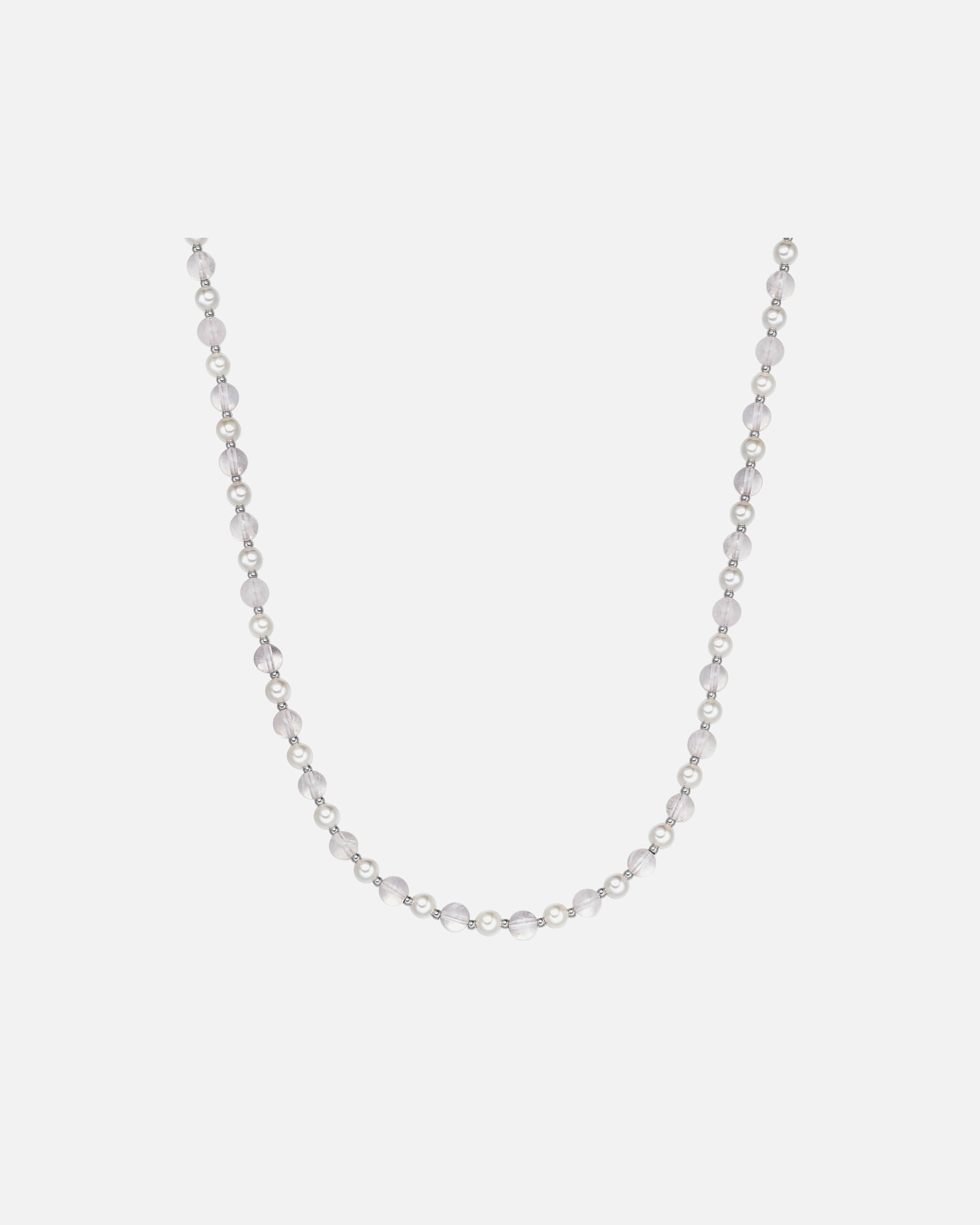 Halskette für Männlich Halskette aus Edelstahl in silber mit Quarz Muschelkernperle 50,0 cm Basiskette + 5,0 cm Verlängerung